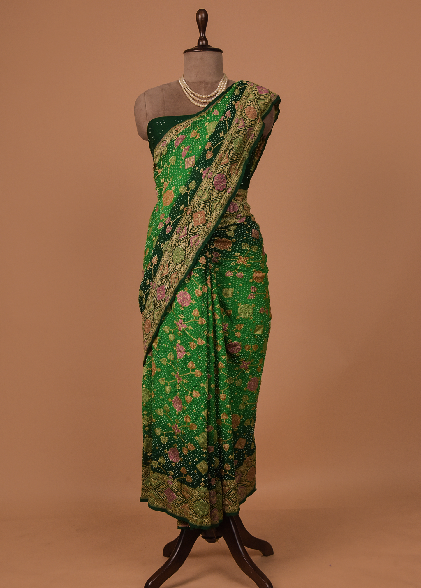 Green Georgette Bandhani Saree