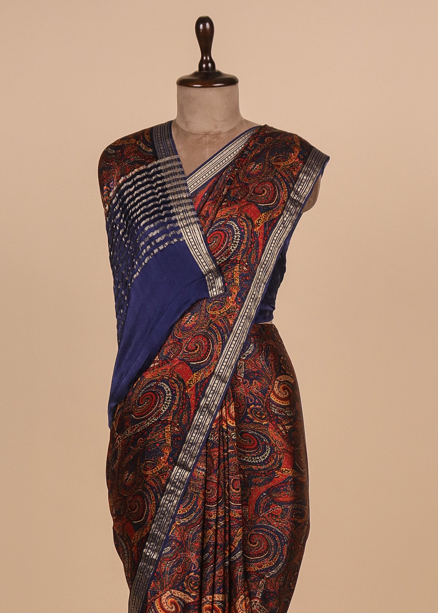 Blue Satin Printed Saree