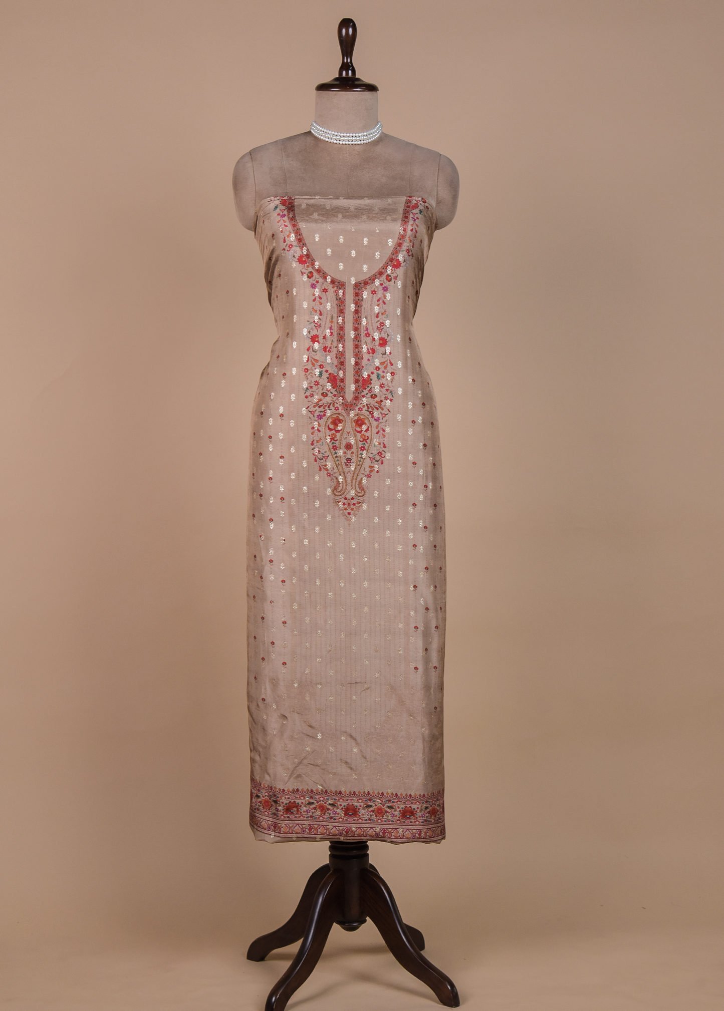 Beige Chanderi Dress Material