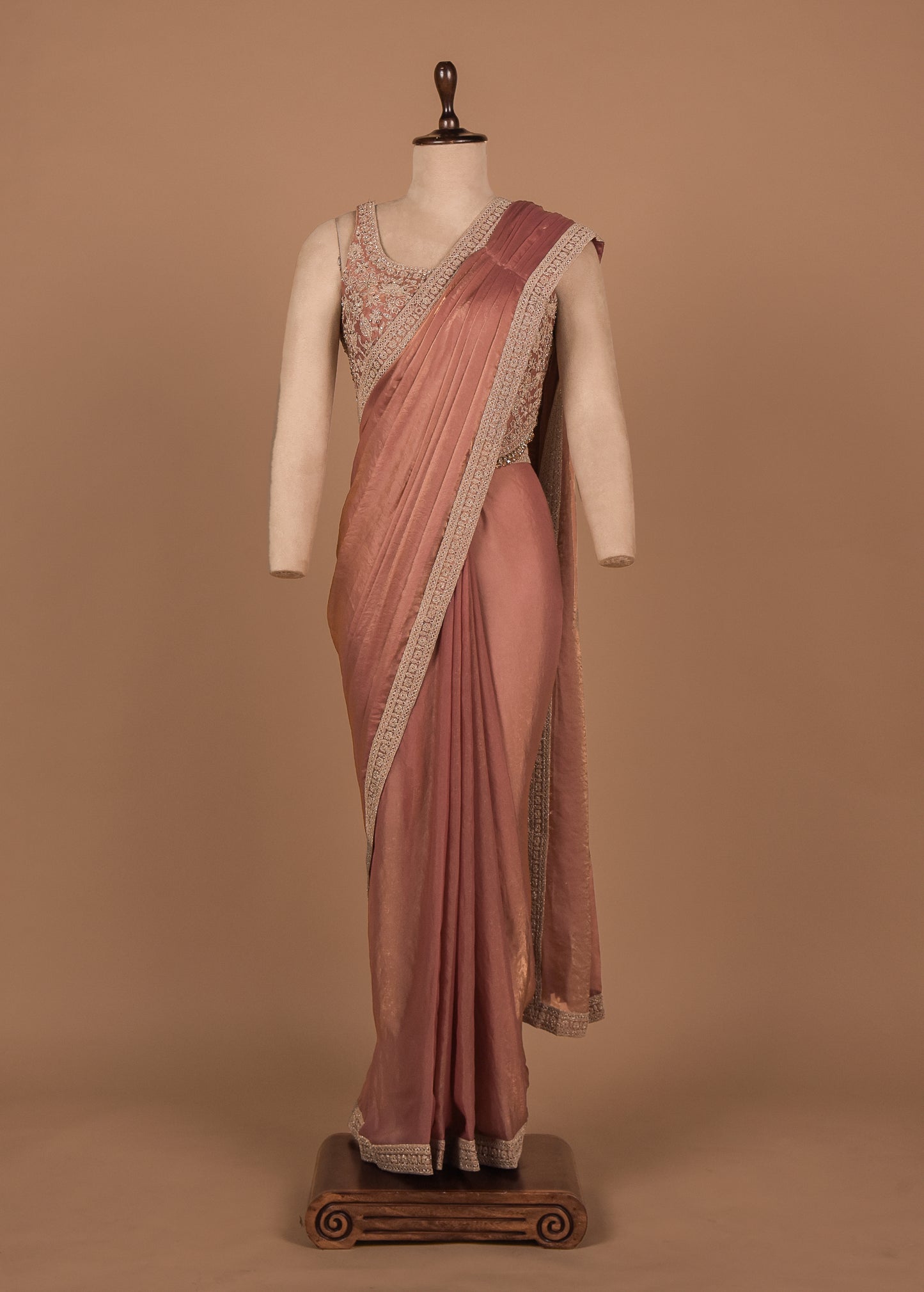 Peach Shamo Satin Readymade Saree