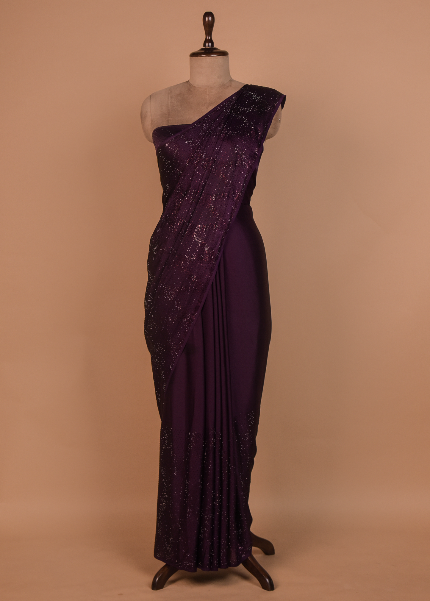 Wine Satin Embroidered Saree