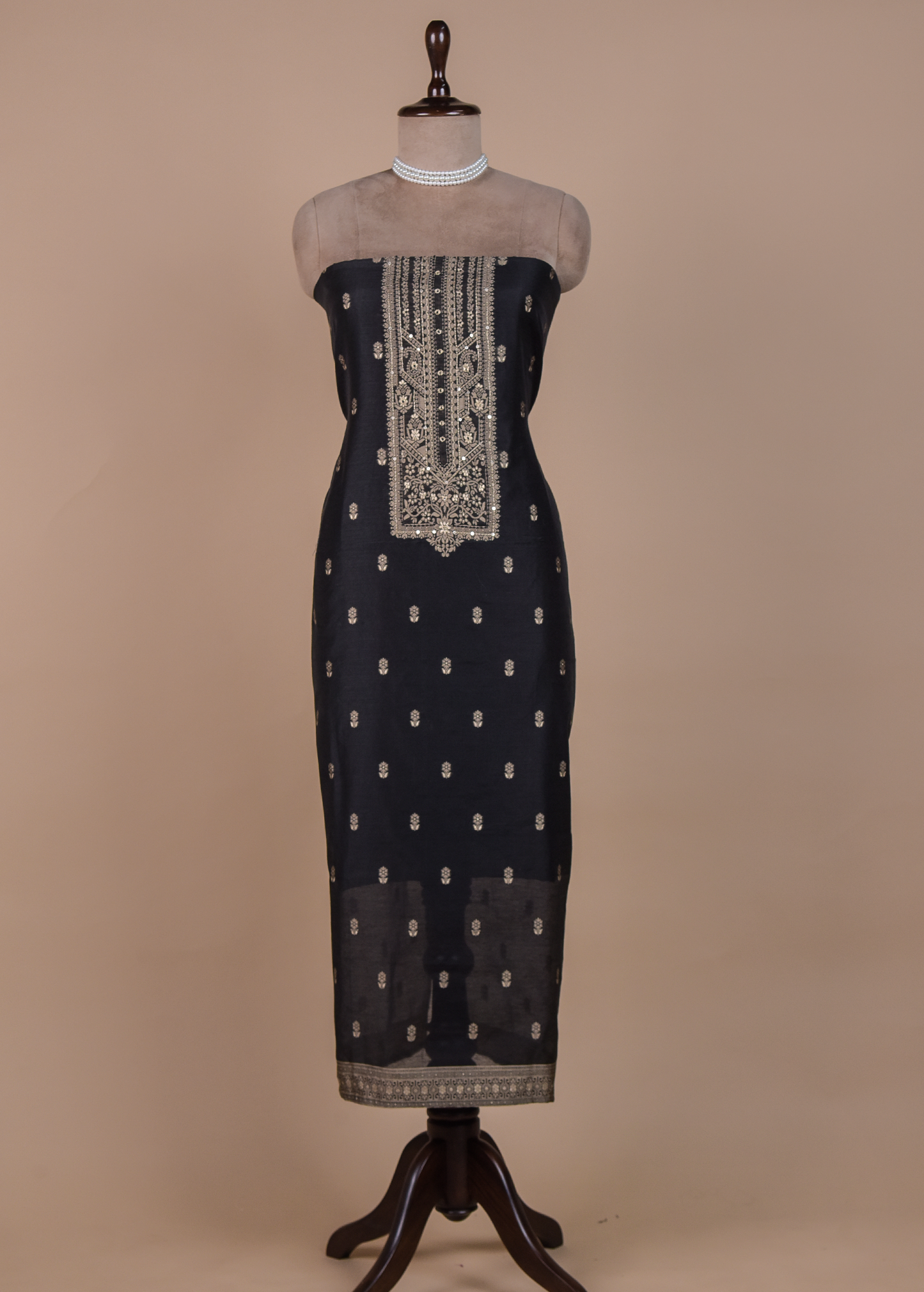 Black Cotton Tussar Dress Material