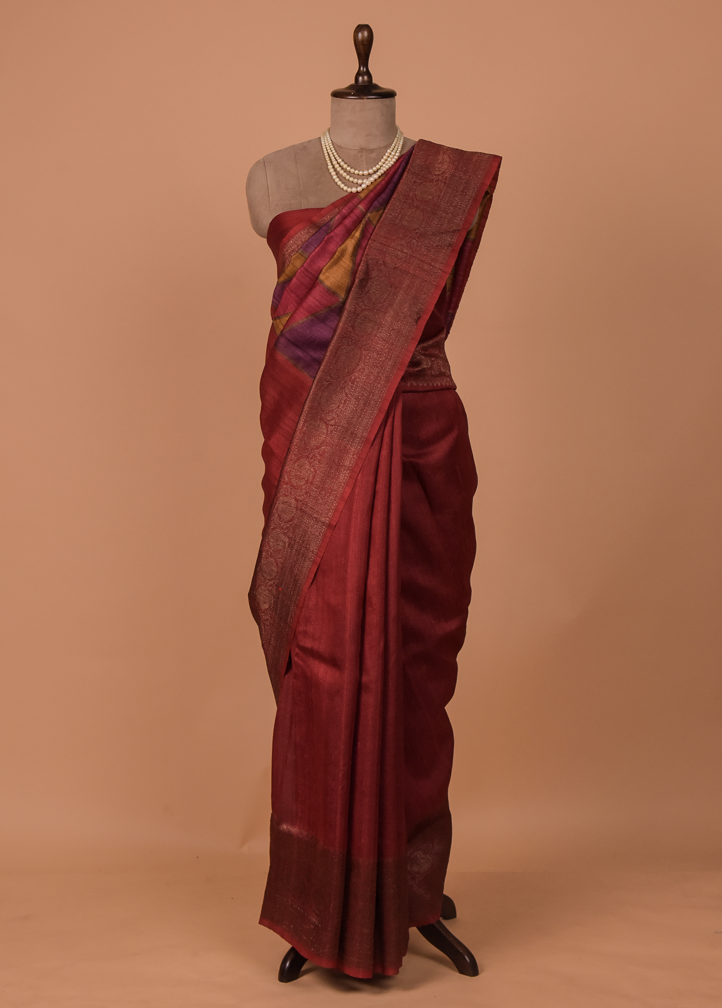 Red Tussar Printed Saree