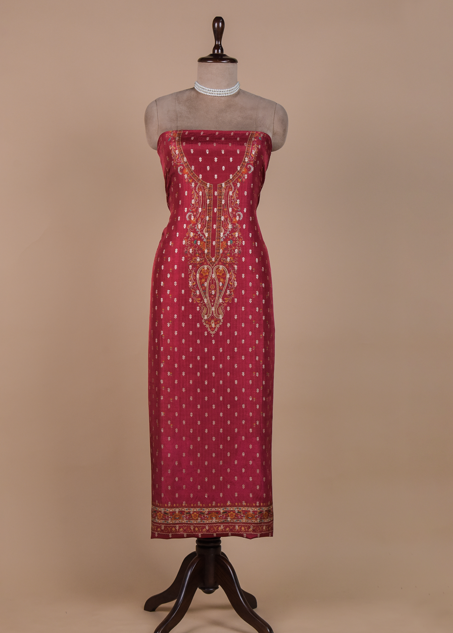 Red Chanderi Dress Material
