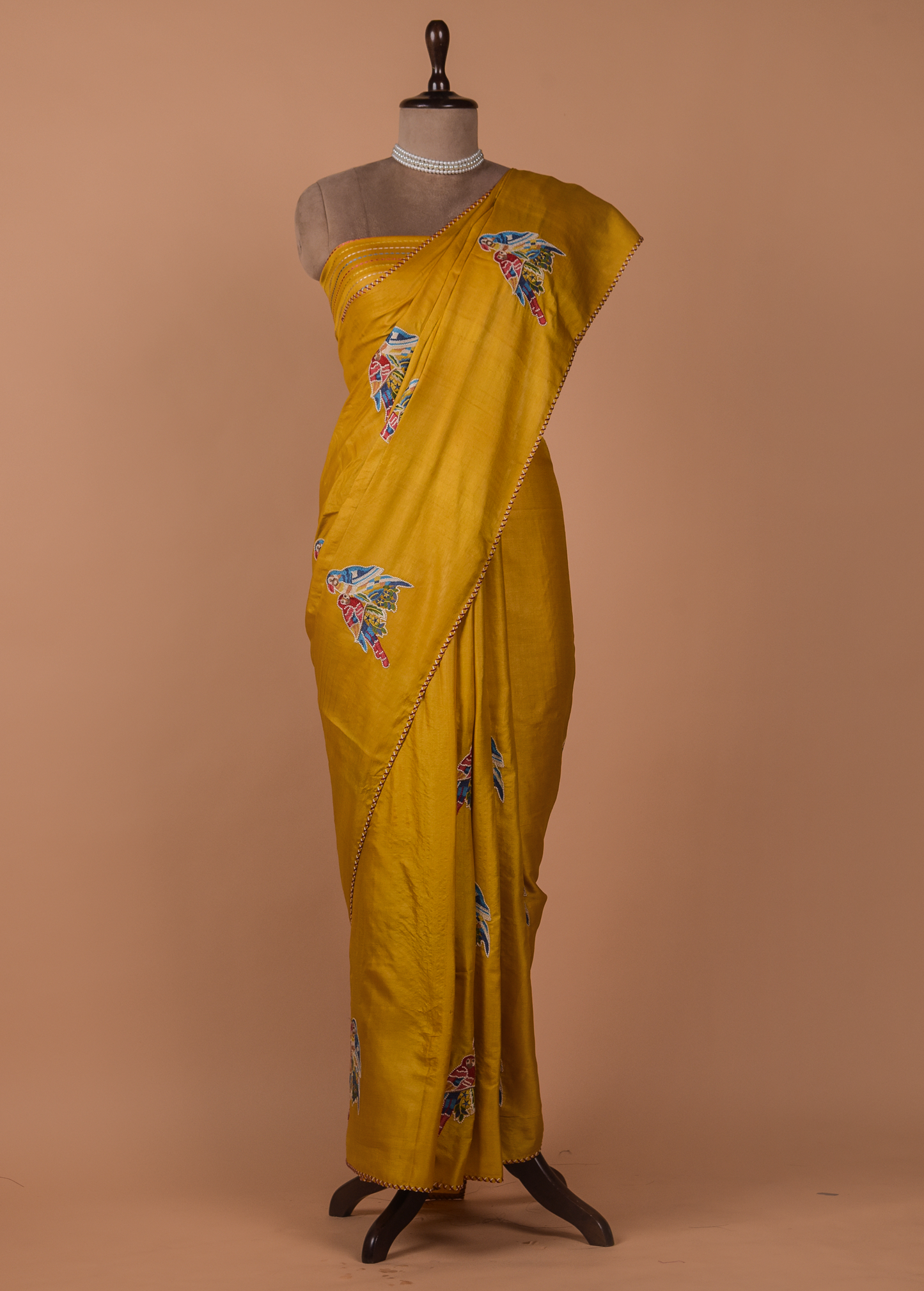 Yellow Tussar Embroidered Saree