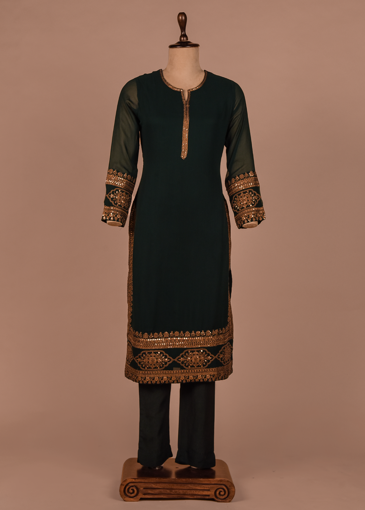 Green Georgette Straight Set