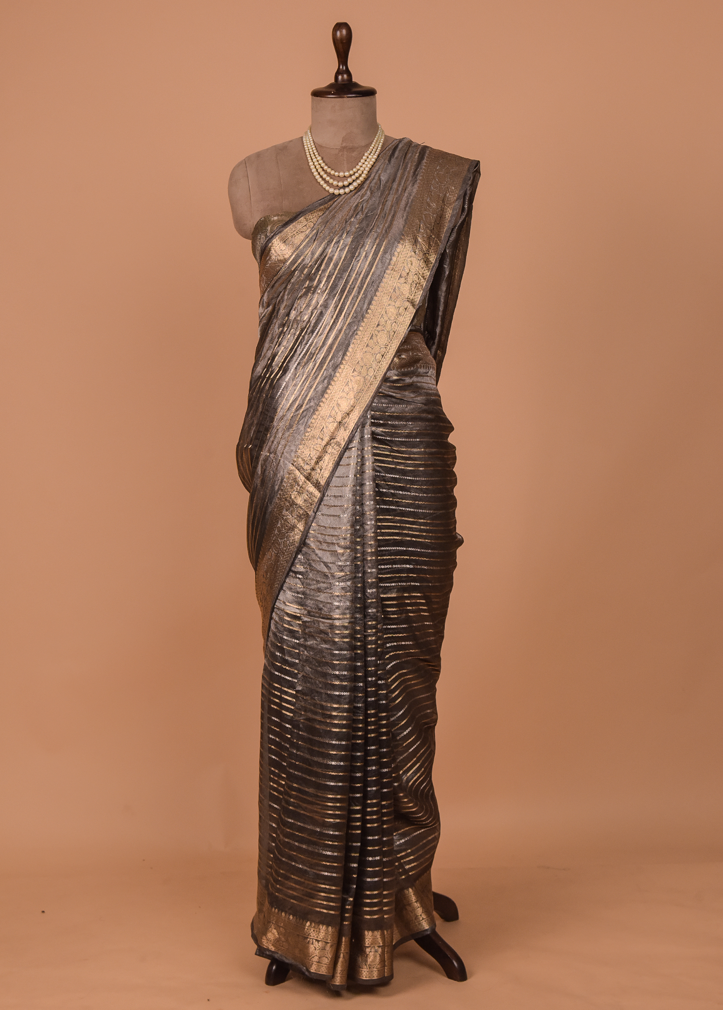 Grey Tissue Embroidered Saree