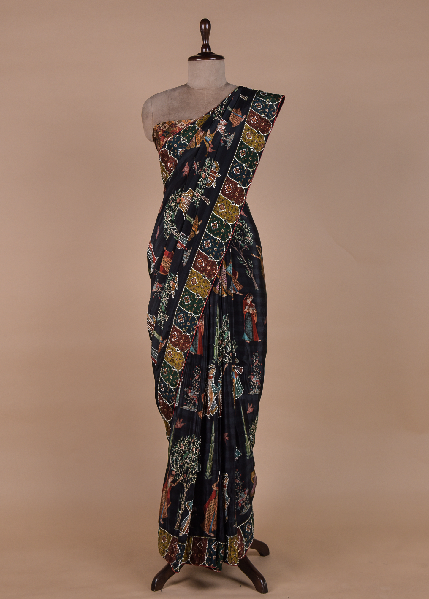 Black Crepe Embroidered Saree