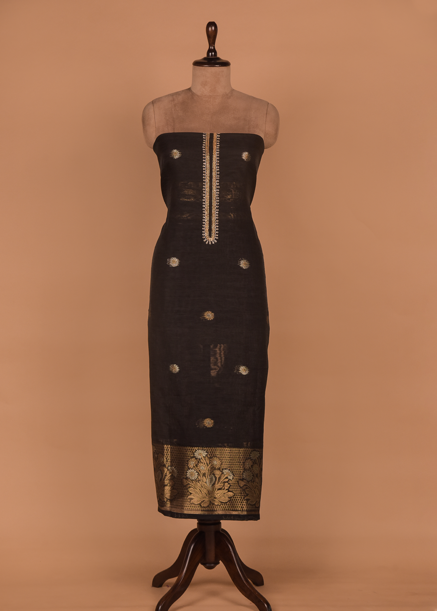 Black Cotton Tussar Dress Material