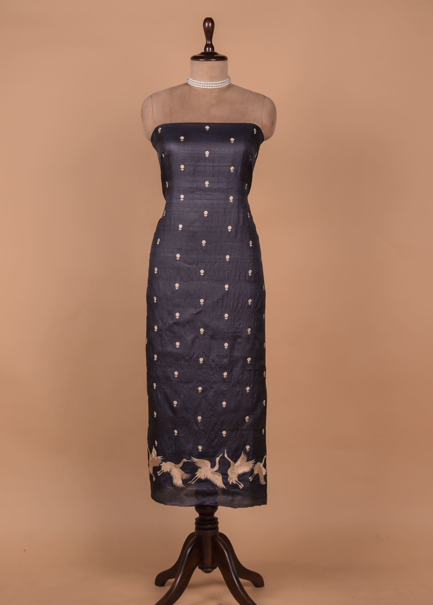 Grey Tussar Silk Dress Material