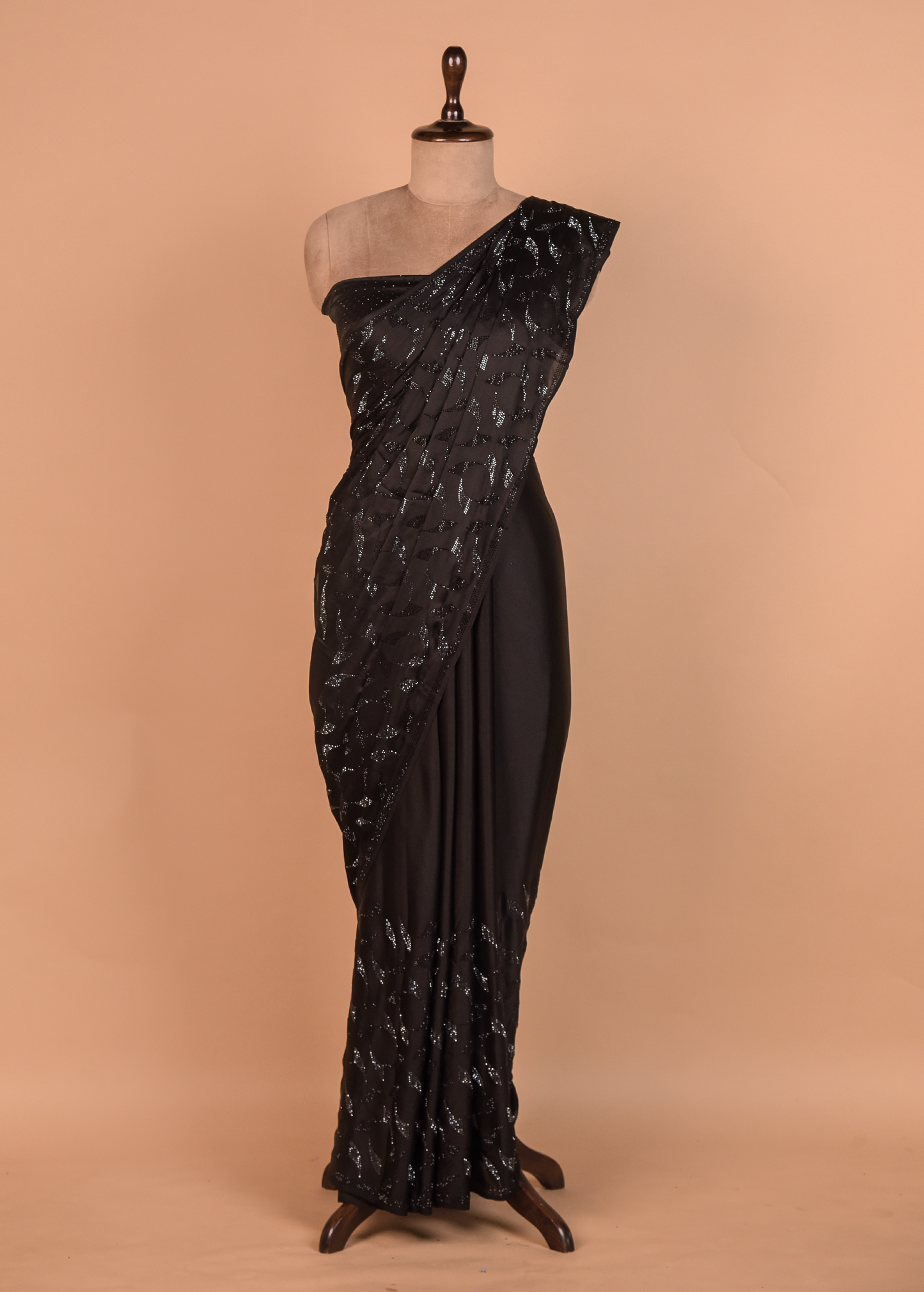 Black Satin Embroidered Saree