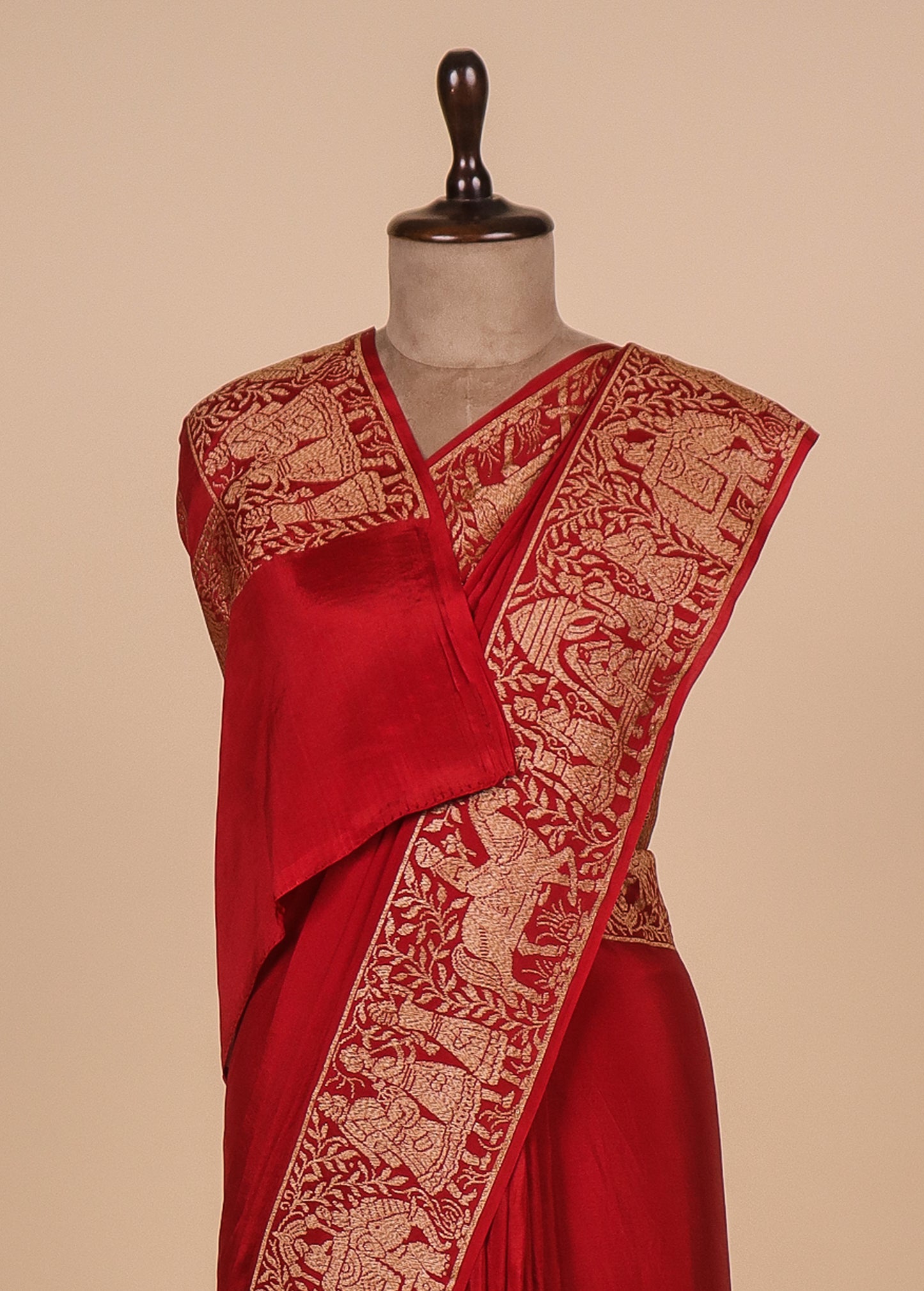 Red Crepe Banarasi Saree