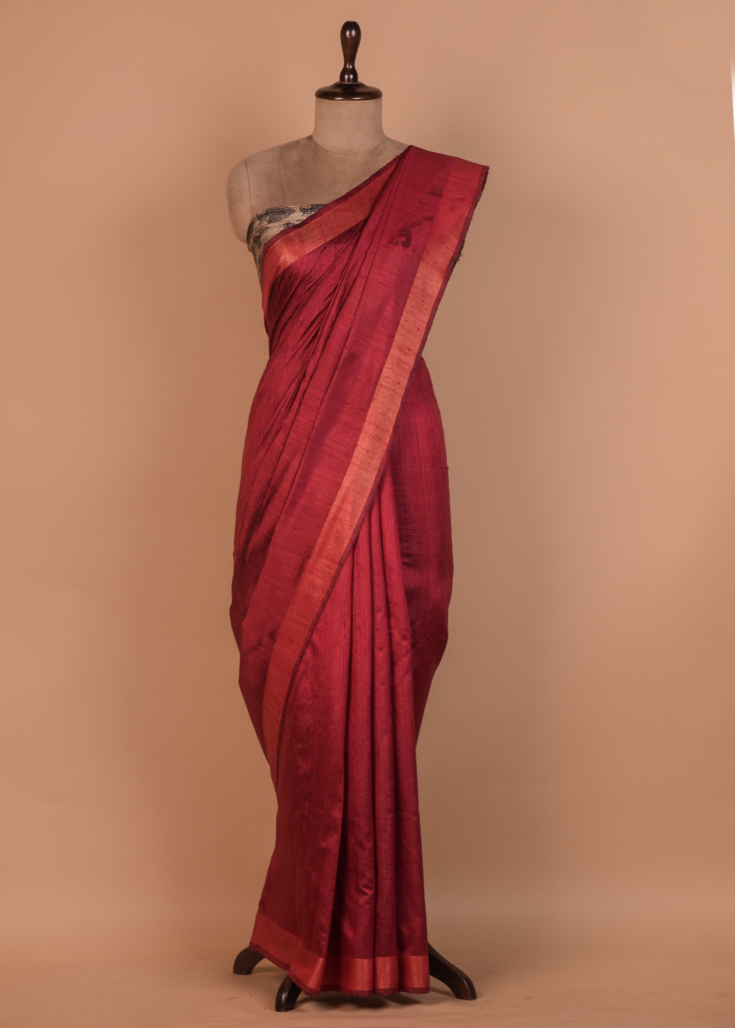 Red Tussar Printed Saree