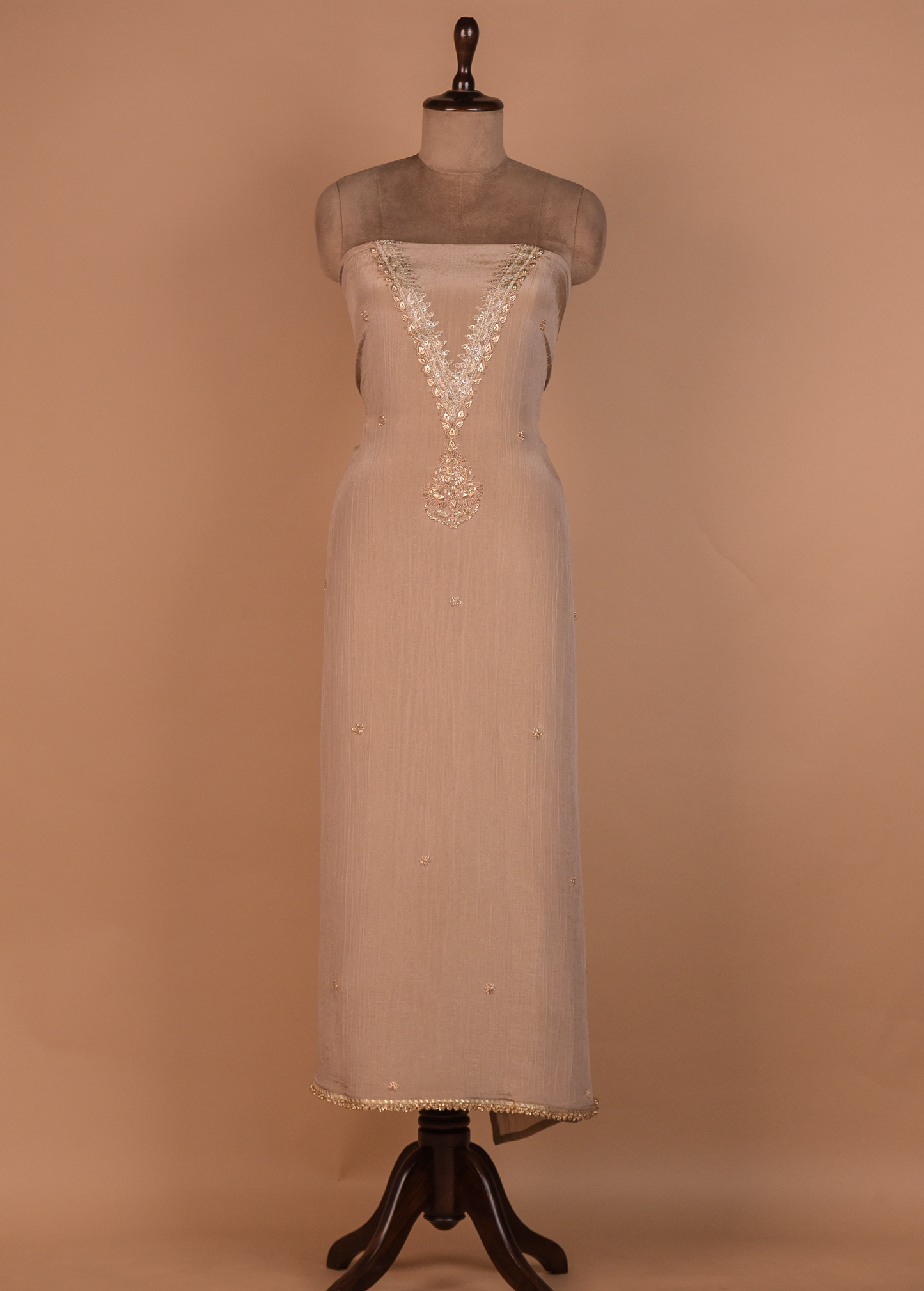 Beige Mushroo Silk Dress Material