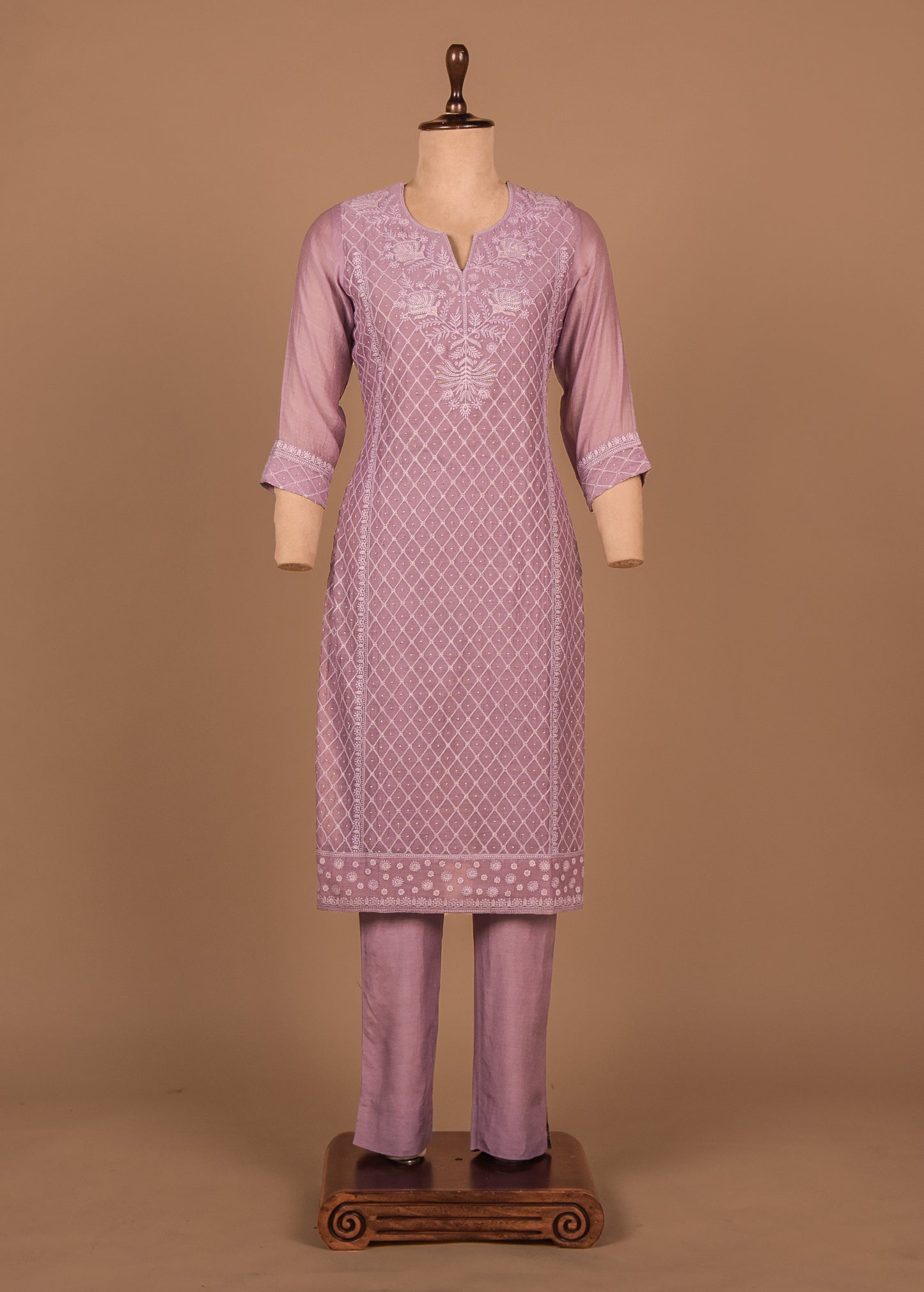 Purple Cotton Silk Straight Set