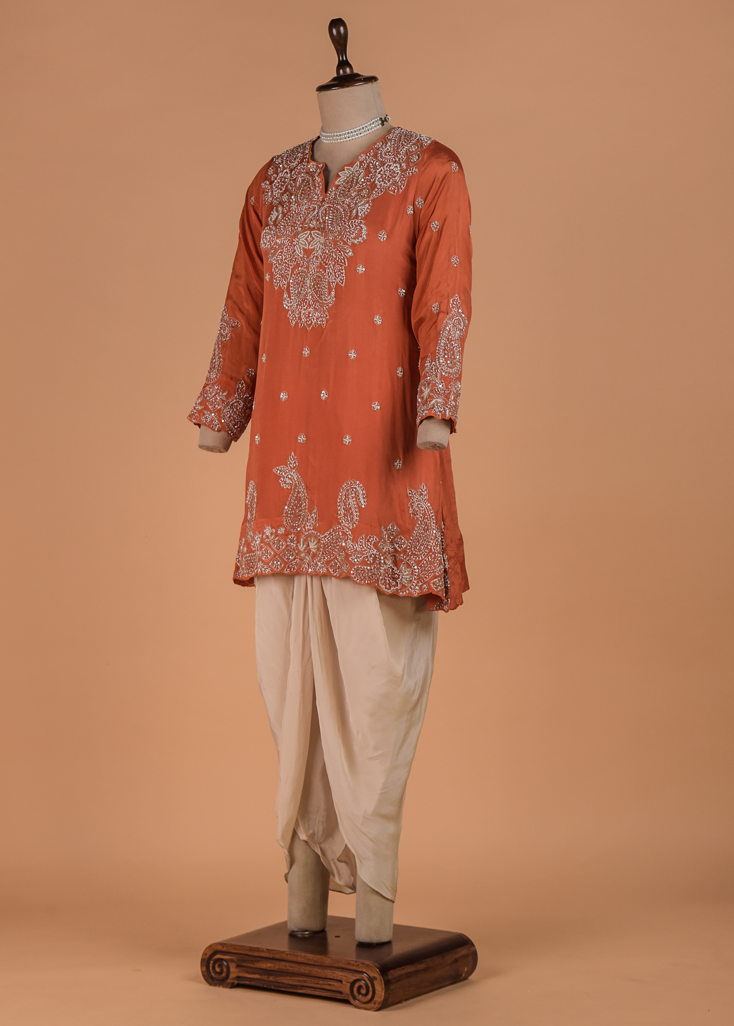 Orange Crepe Silk Dhoti Kurta Set