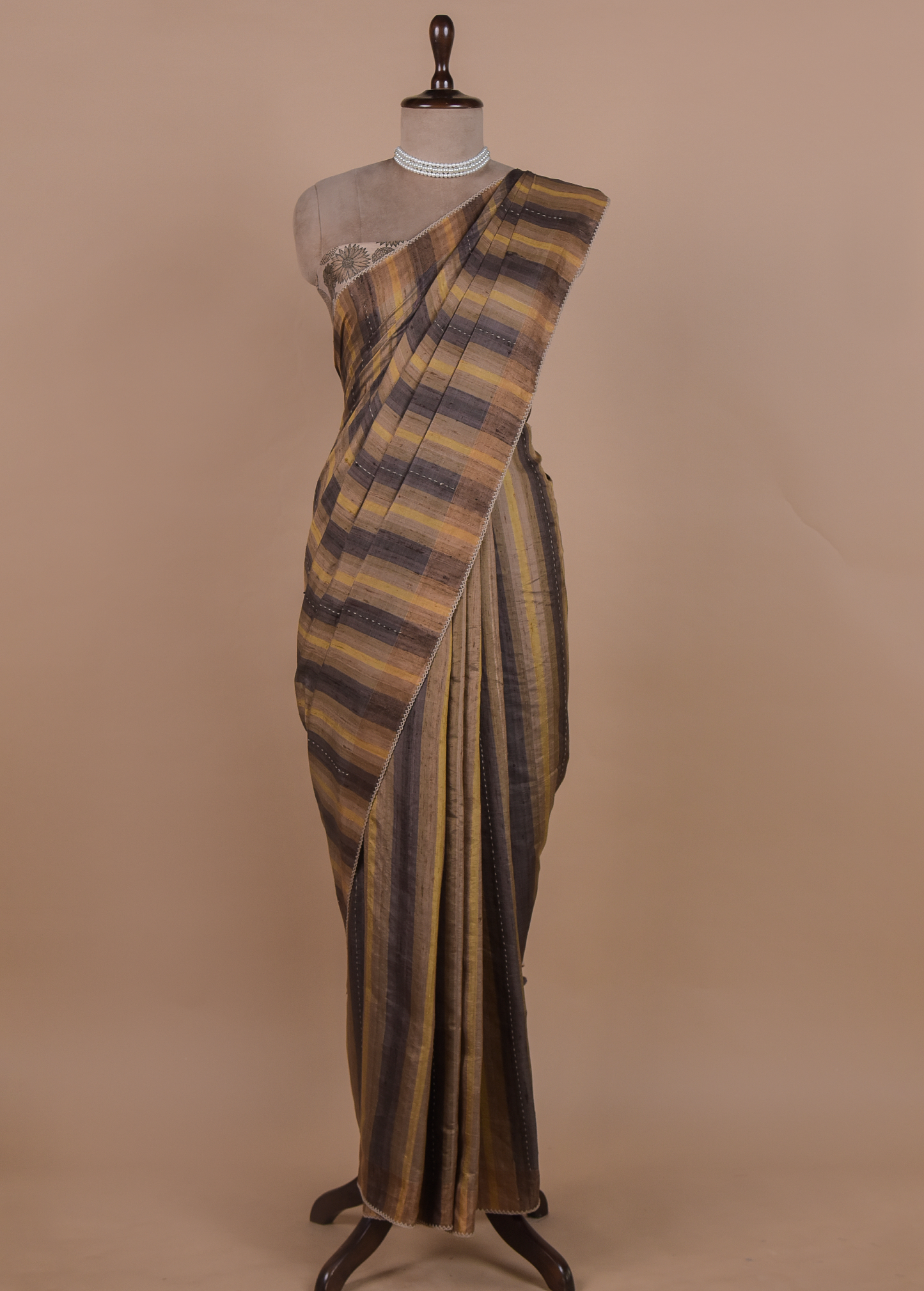 Multicoloured Tussar Printed Saree