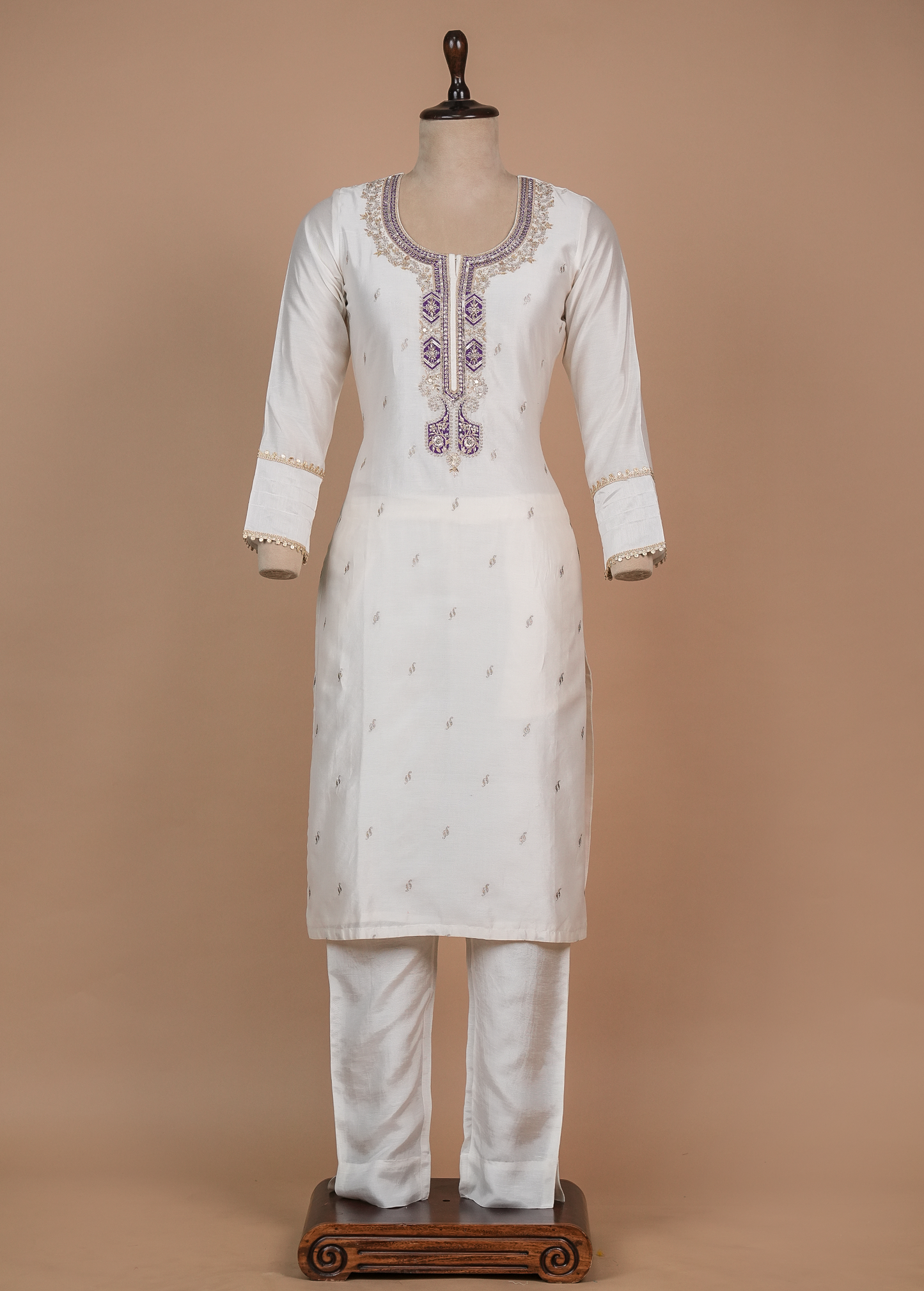 White Cotton Silk Straight Set