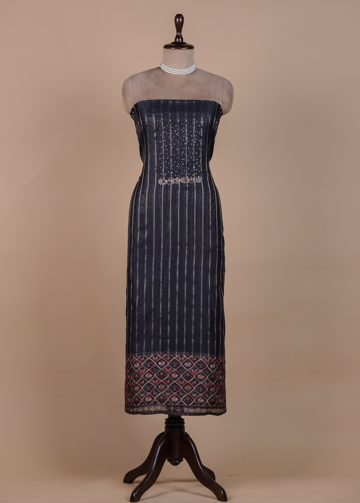 Blue Chanderi Cotton Dress Material