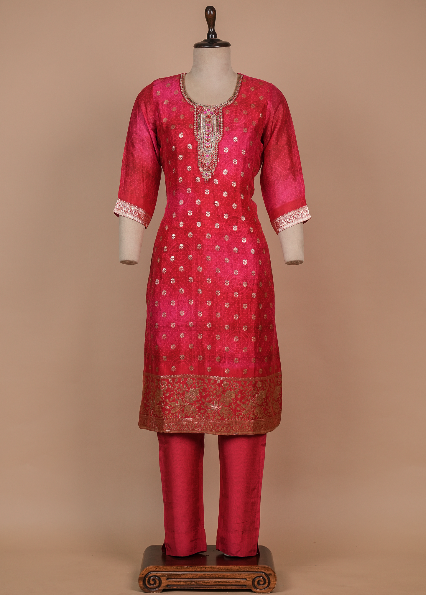 Pink Cotton Silk Straight Set