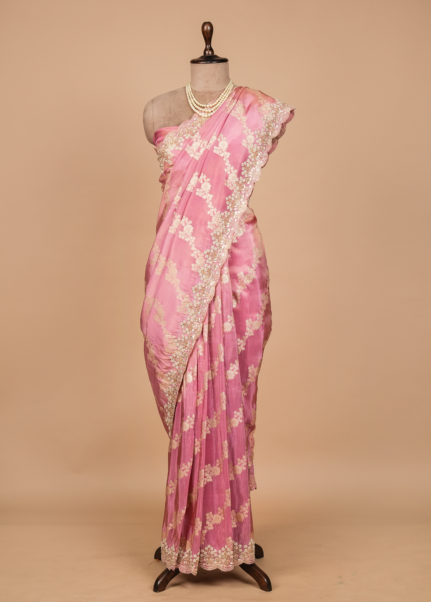 Pink Crepe Georgette Embroidered Saree