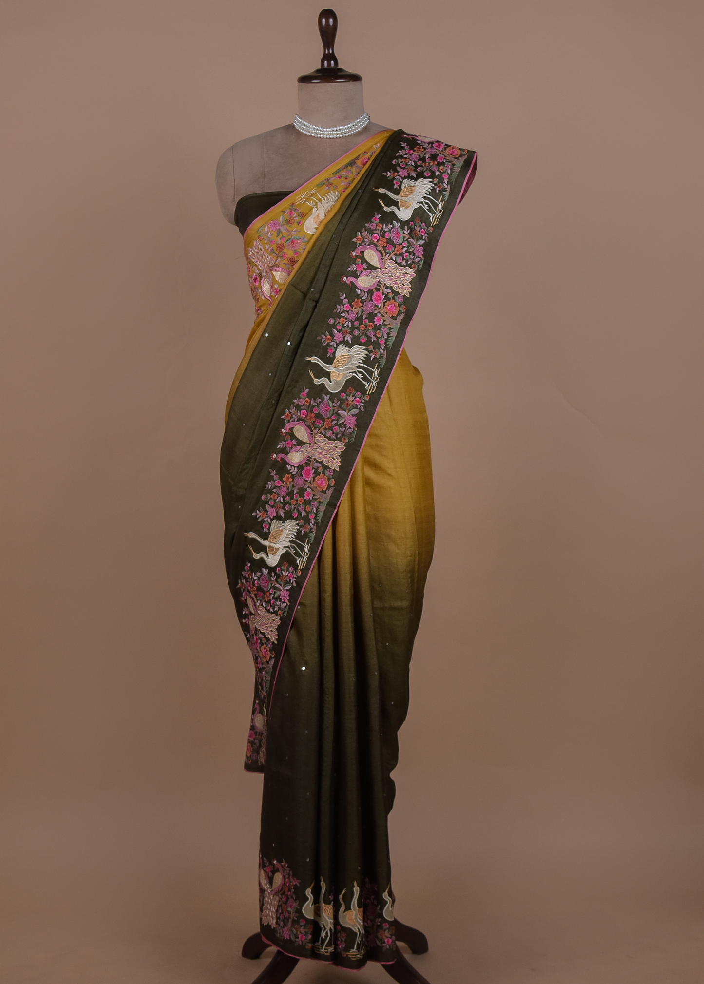 Multicoloured Tussar Embroidered Saree