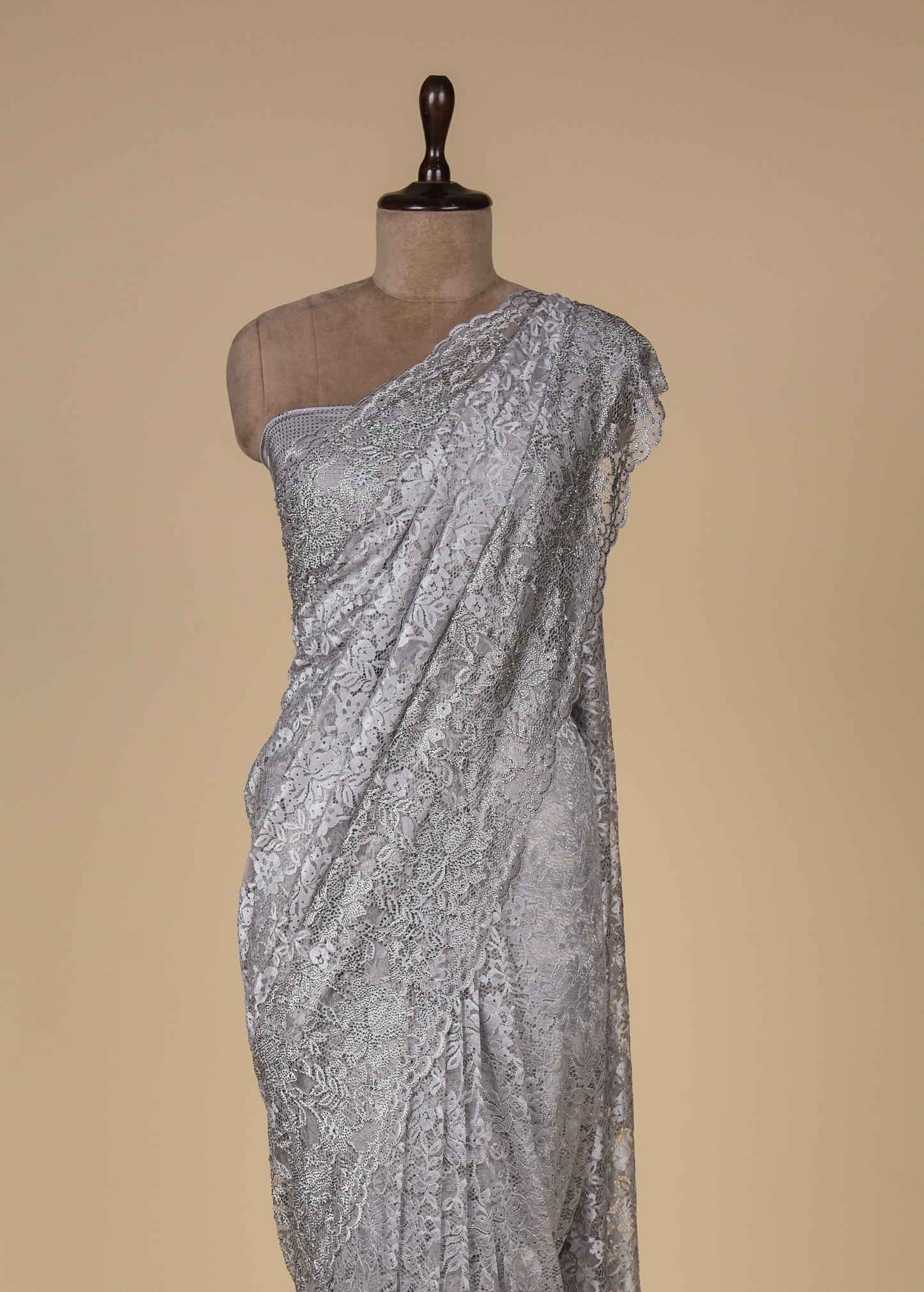 Silver Chantily Lace Embroidered Saree