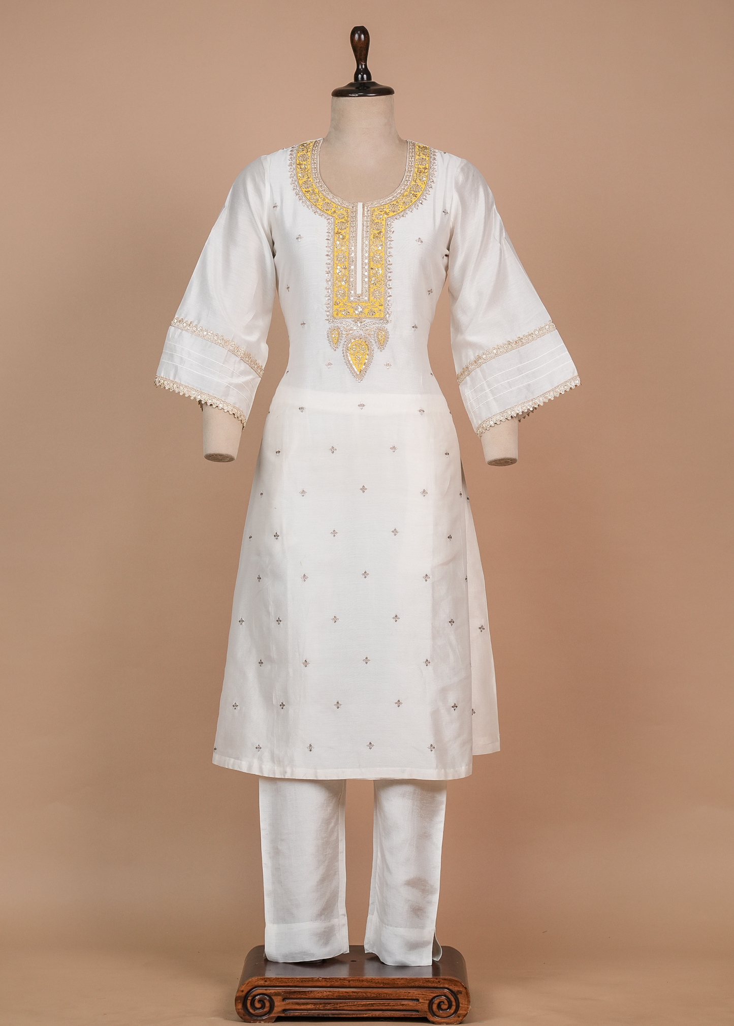 White Cotton Silk Straight Set