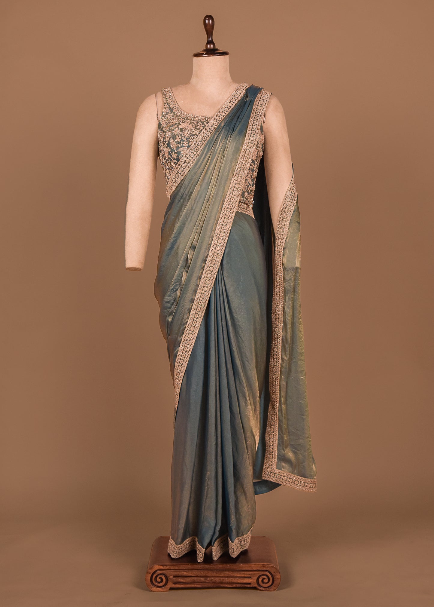 Blue Shamo Satin Readymade Saree