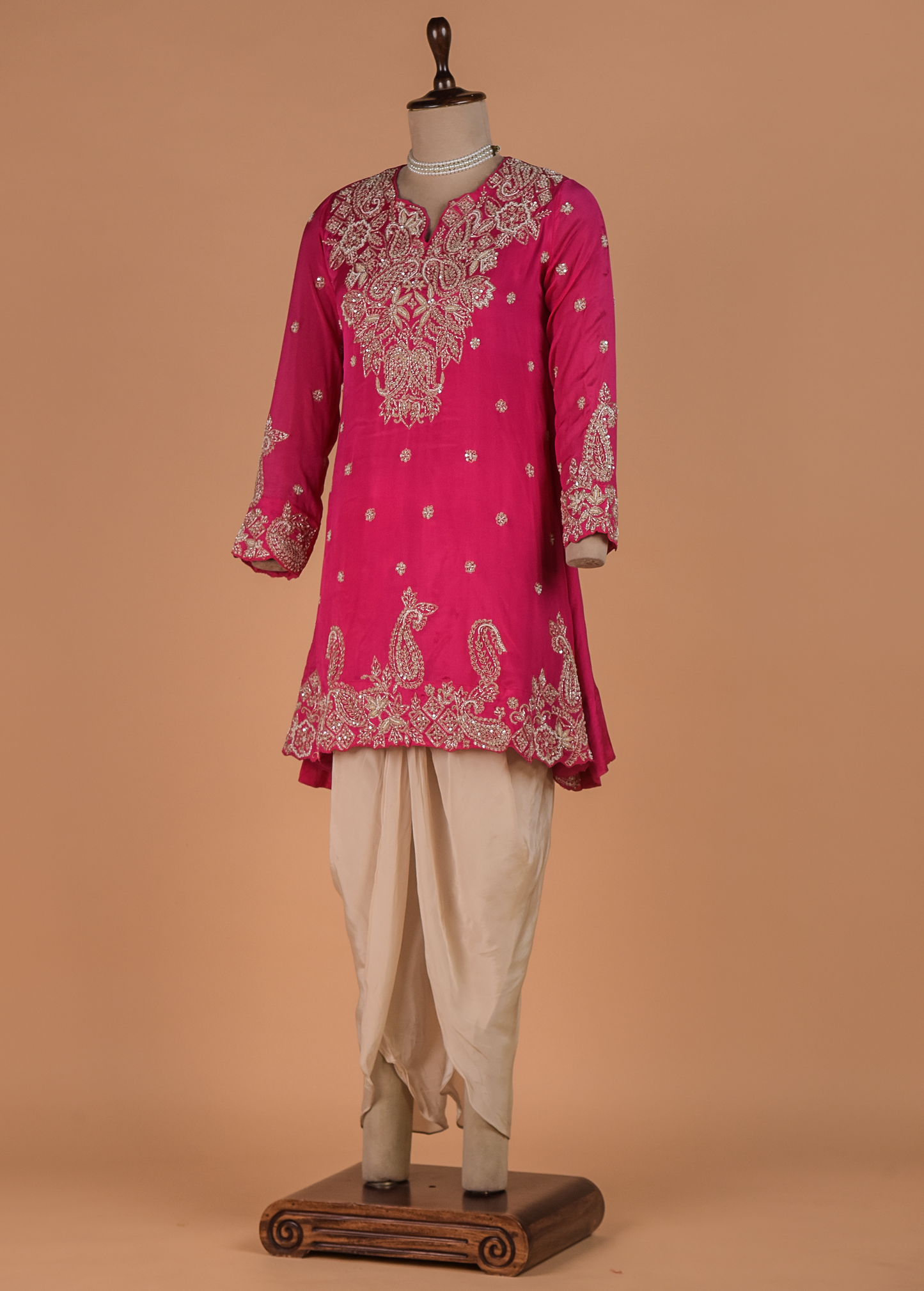 Pink Crepe Silk Dhoti Kurta Set