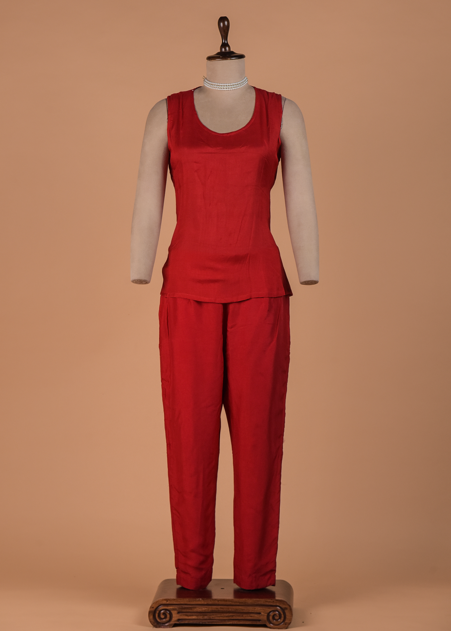 Red Crepe Silk Coord Set