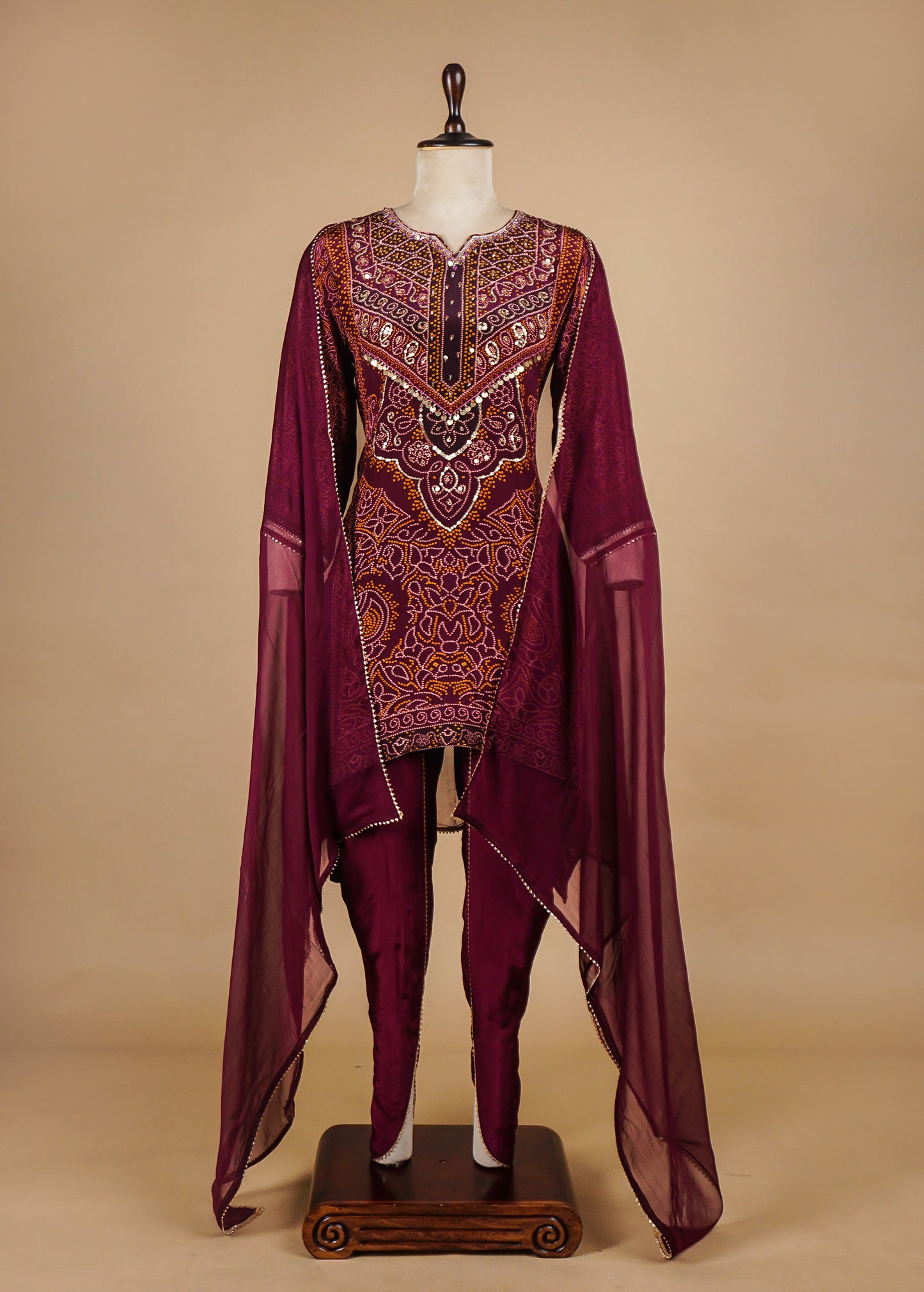 Wine Crepe Silk Straight Set