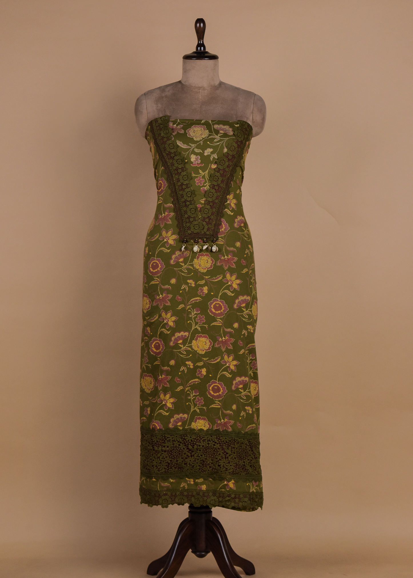Green Chanderi Dress Material