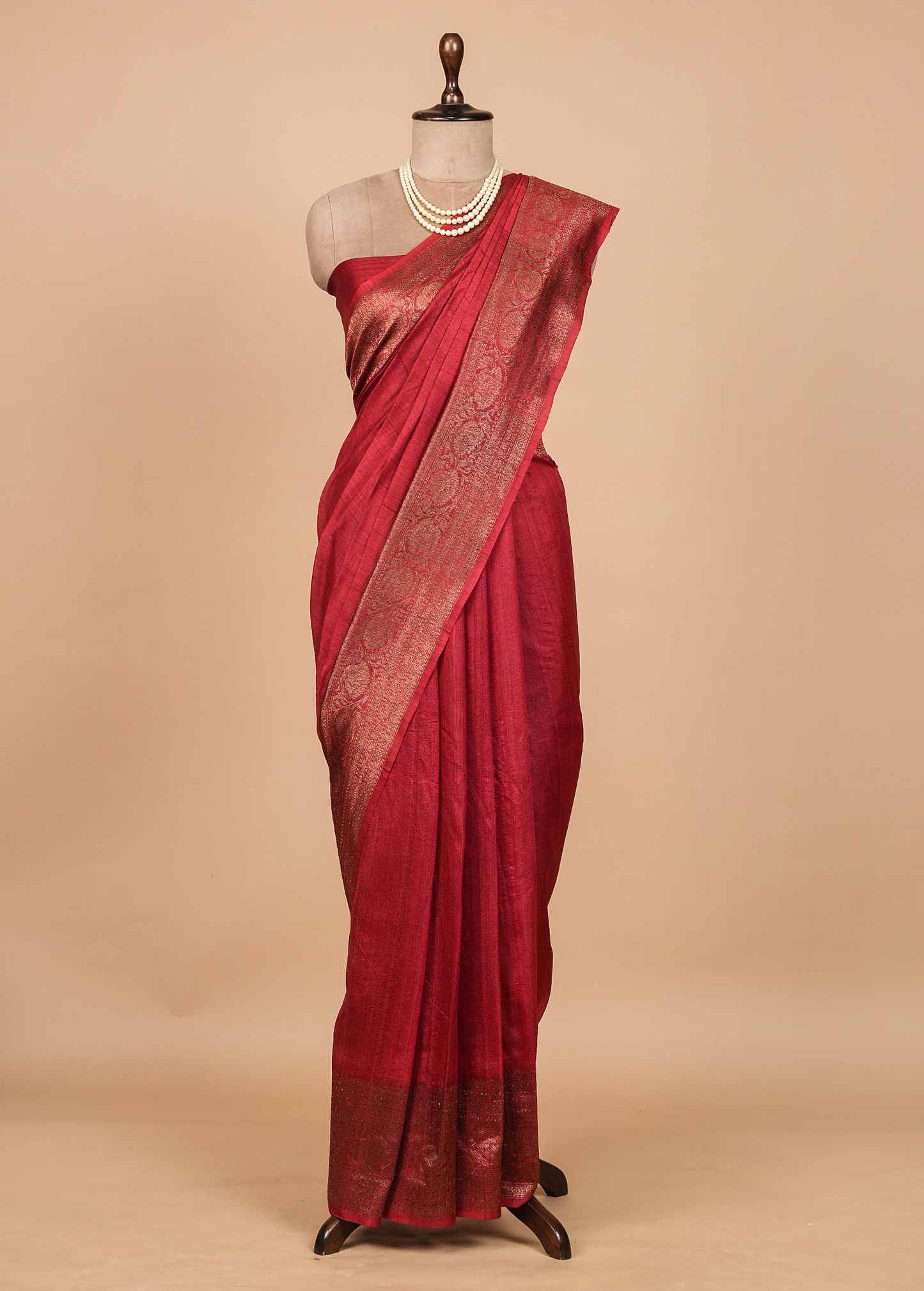 Red Tussar Silk Printed Saree