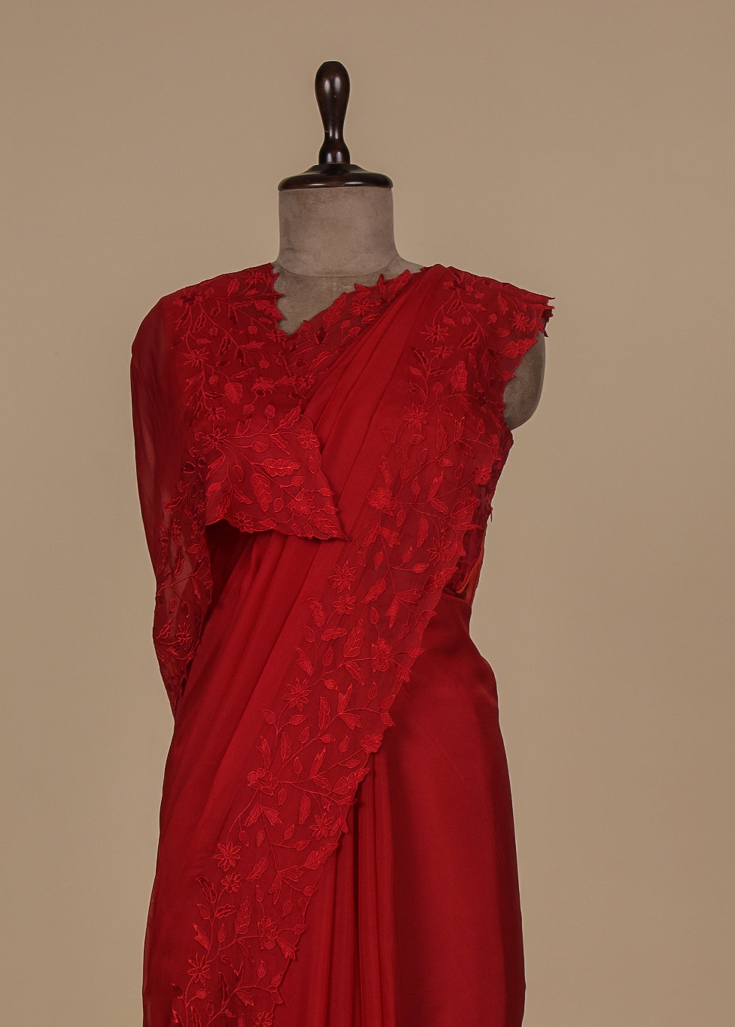 Red Organza Silk Embroidered Saree
