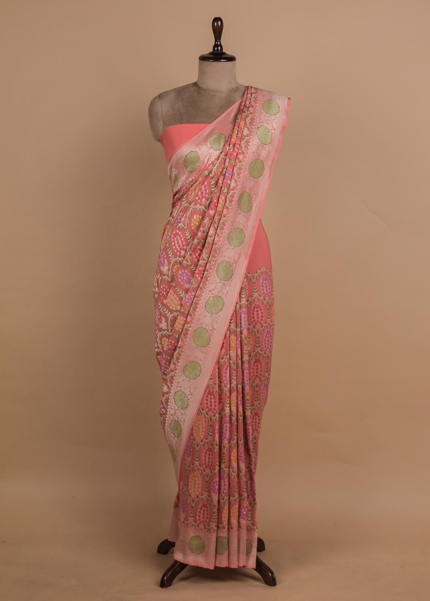 Peach Georgette Bandhani Saree