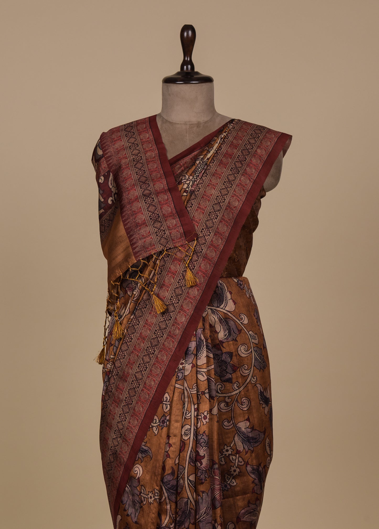 Yellow Art Tussar Printed Saree