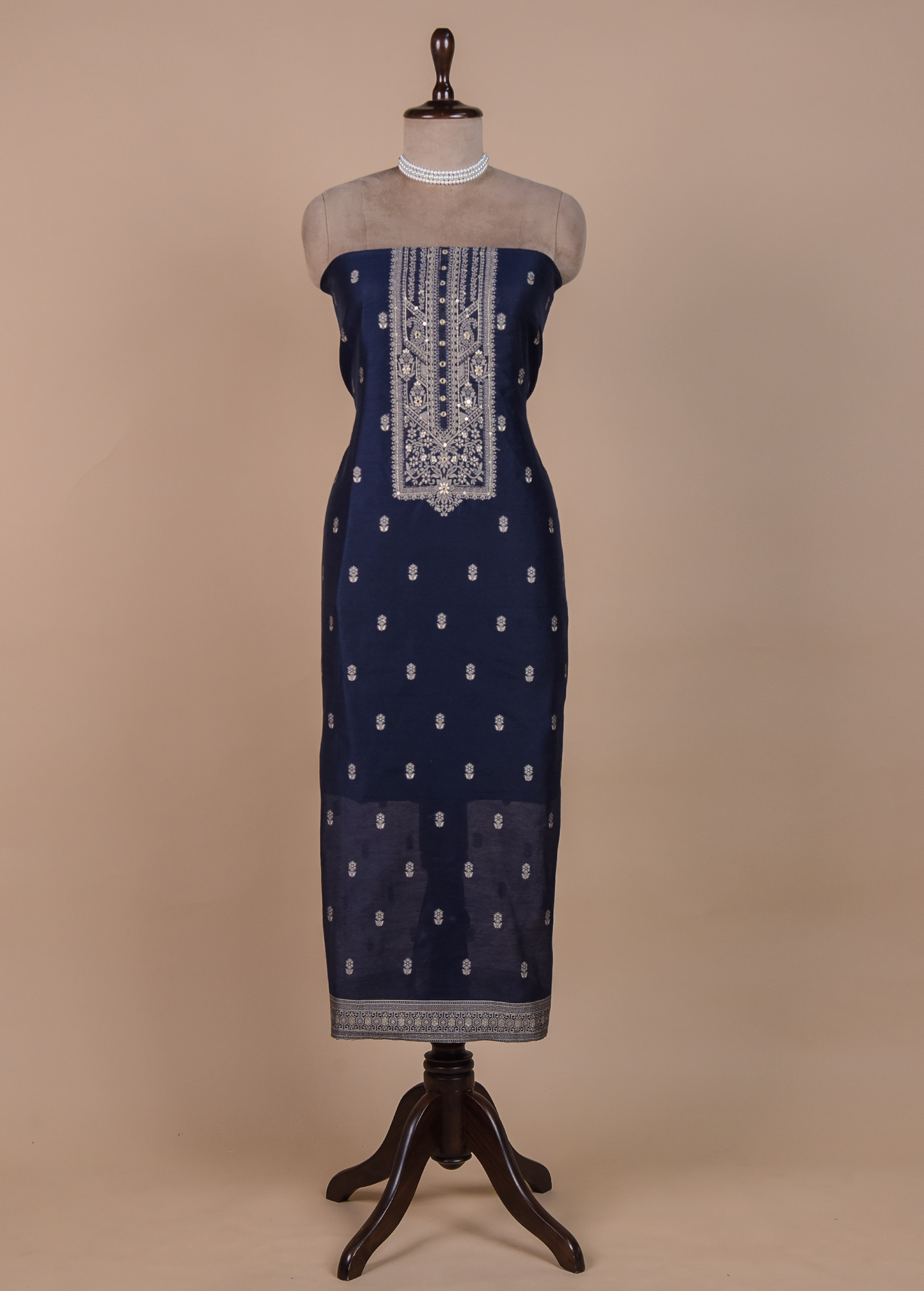 Blue Cotton Tussar Dress Material