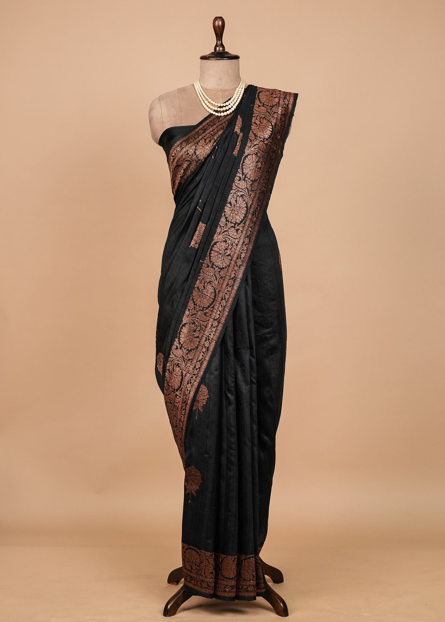Black Tussar Silk Banarasi Saree
