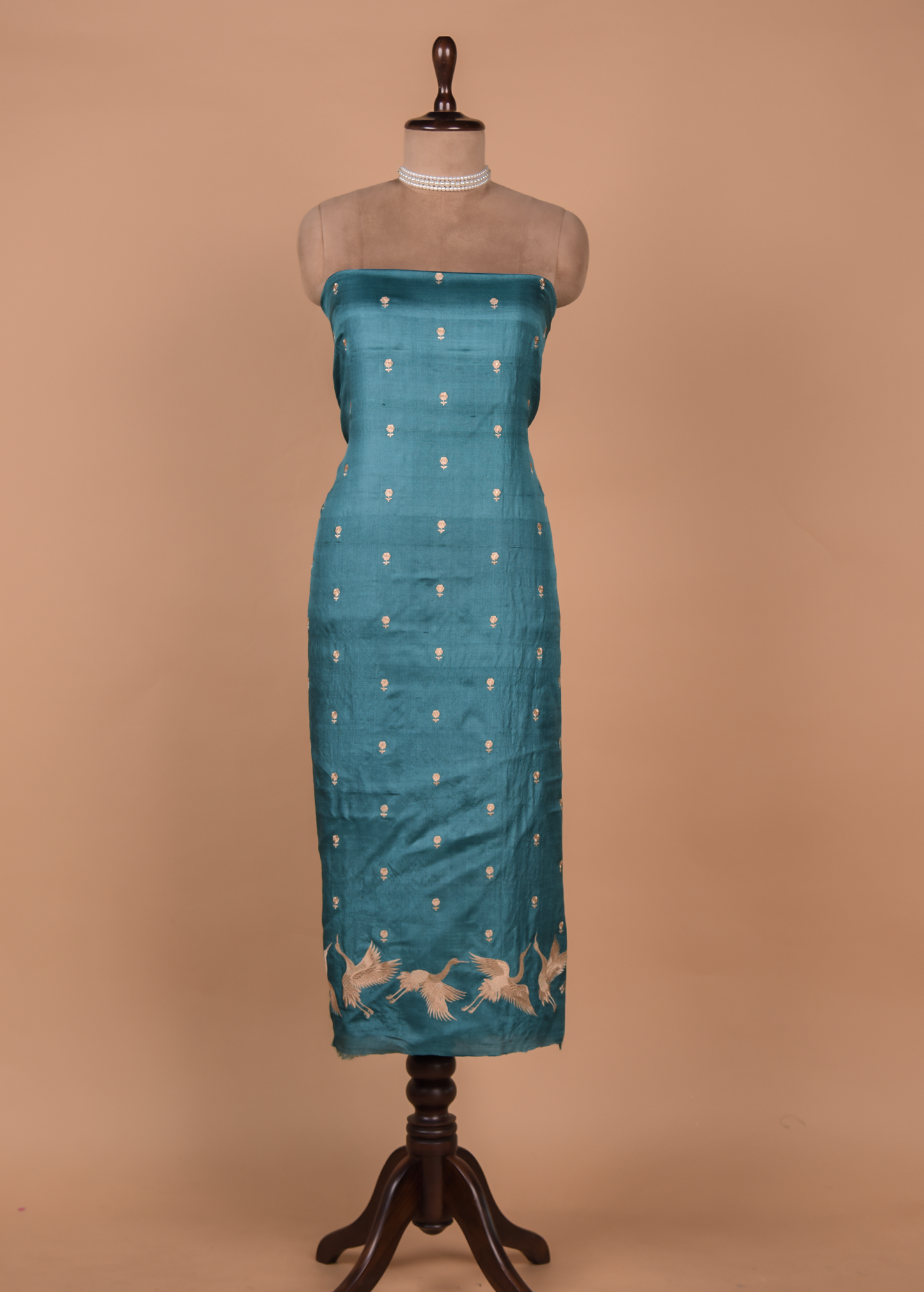 Blue Tussar Silk Dress Material