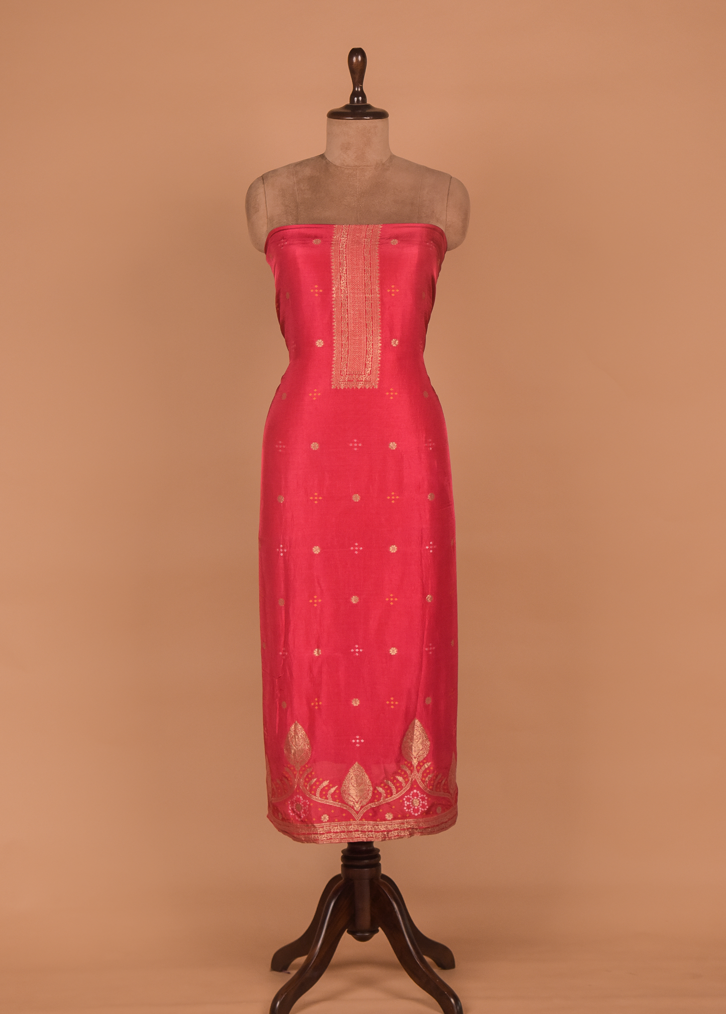 Pink Silk Crepe Organza Dress Material