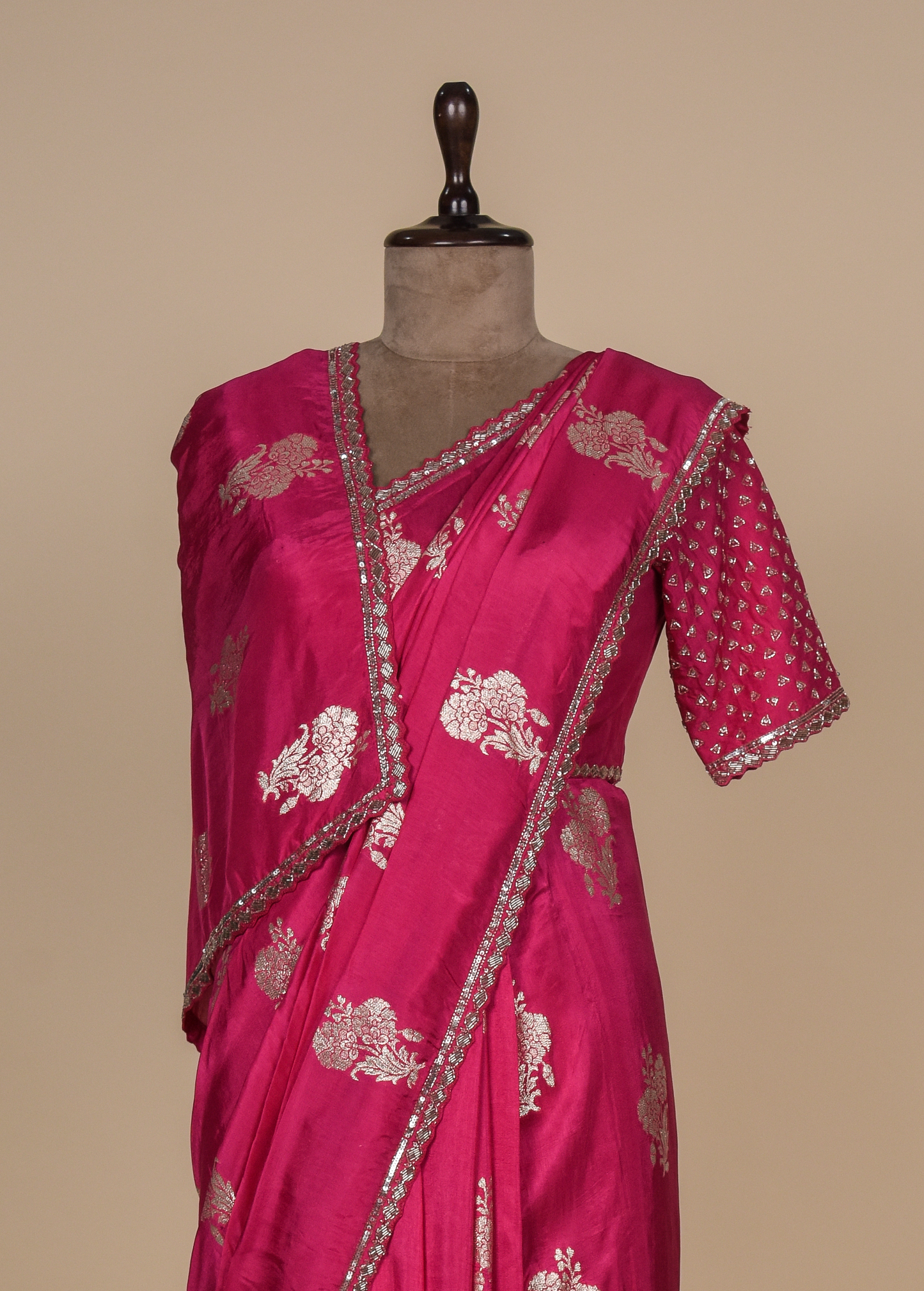 Pink Chinia Silk Embroidered Saree