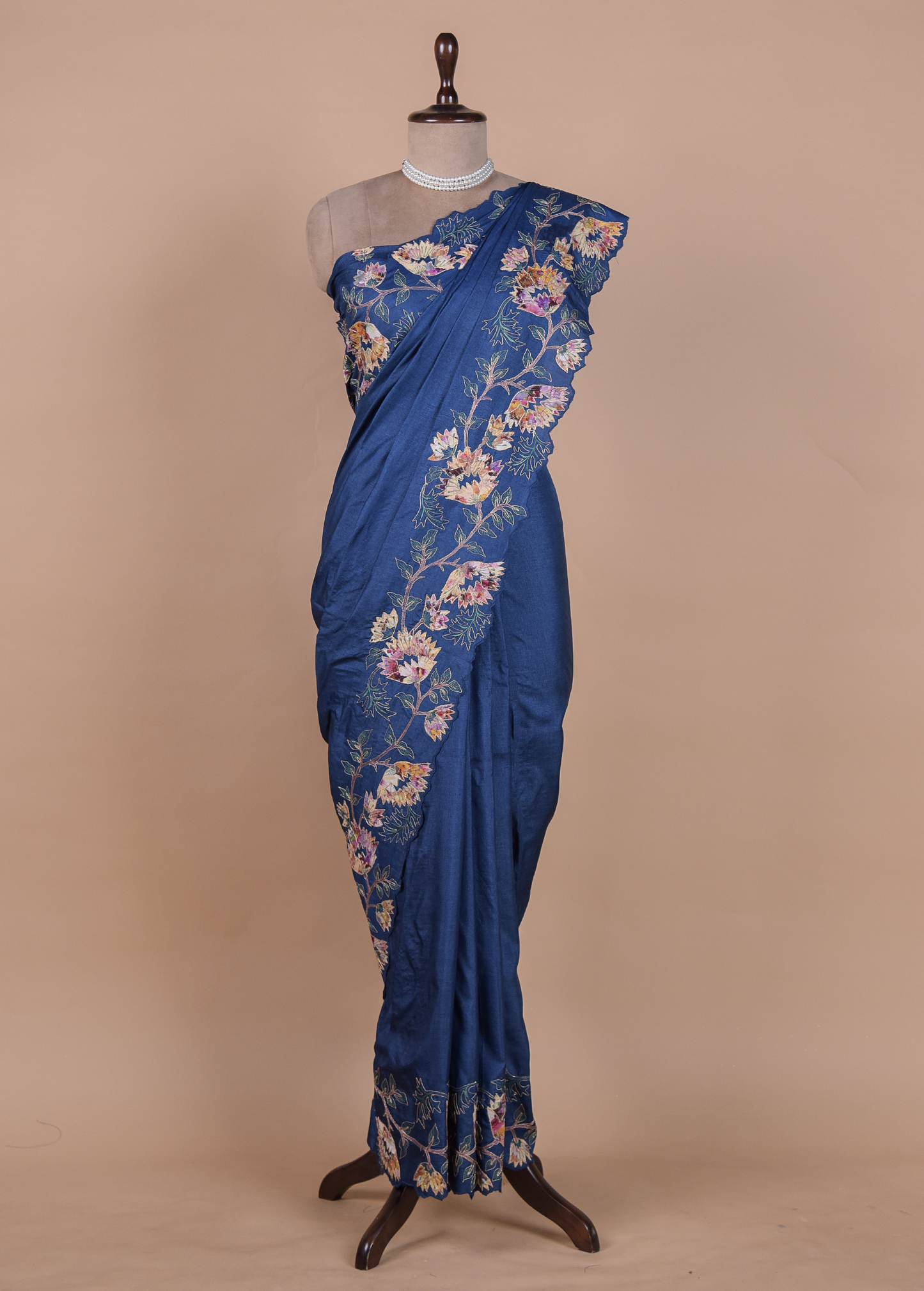 Blue Tussar Embroidered Saree