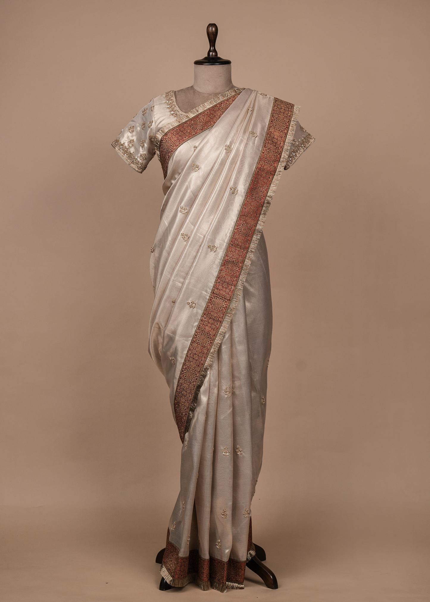 Silver Tissue Embroidered Saree