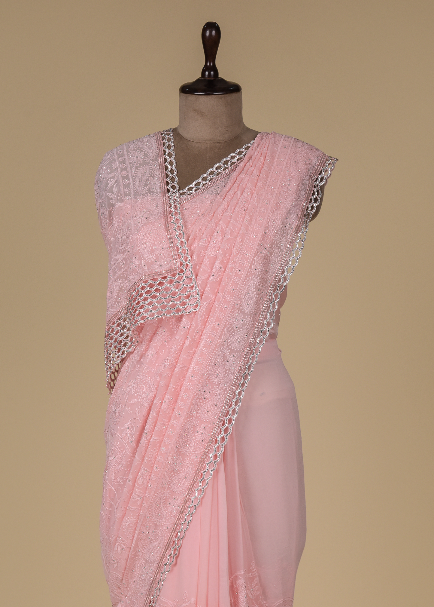 Pink Georgette Embroidered Saree