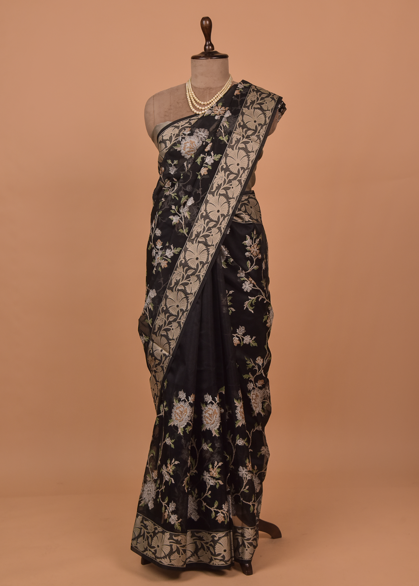 Black Cotton Embroidered Saree