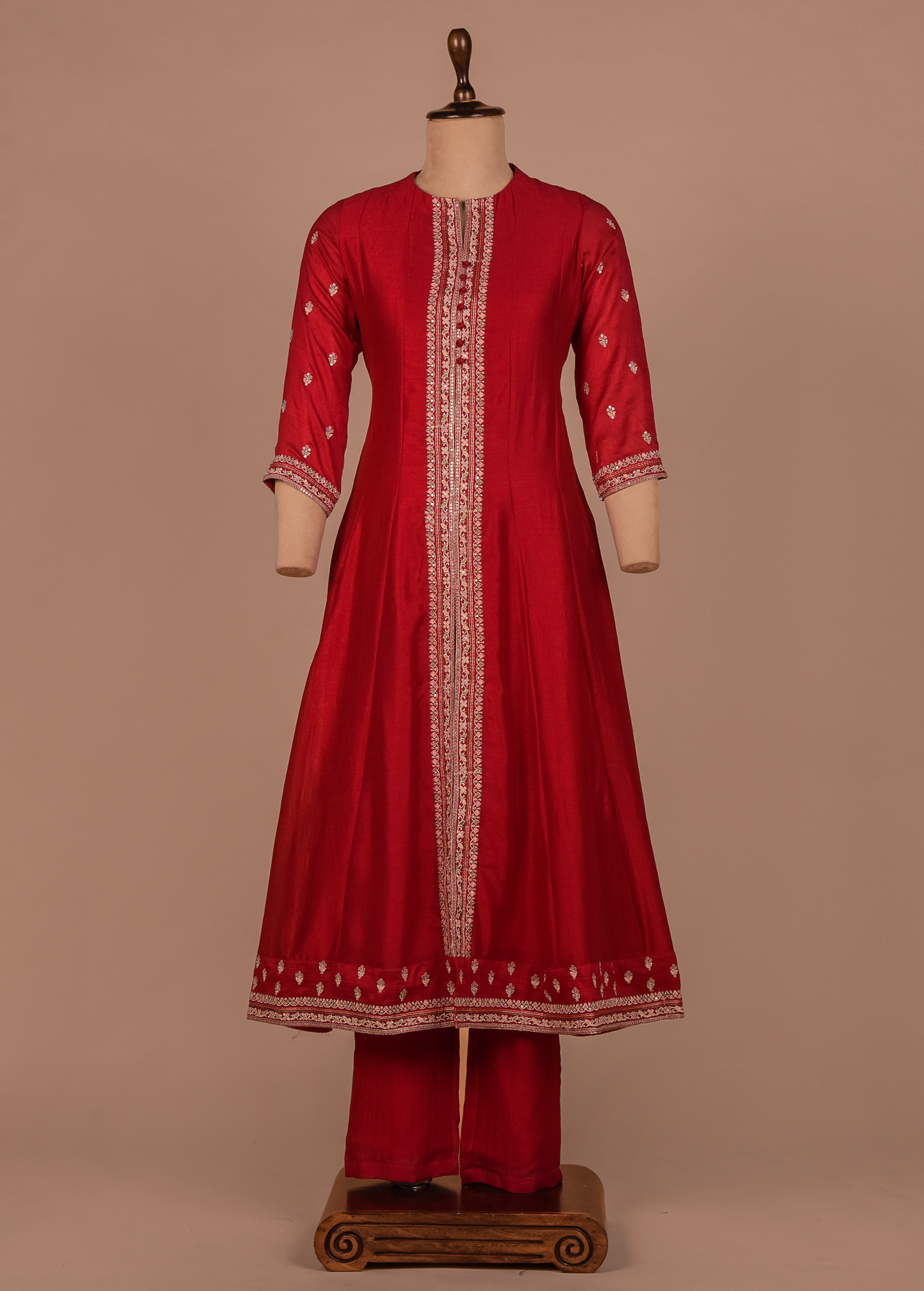 Red Cotton Silk A Line Set