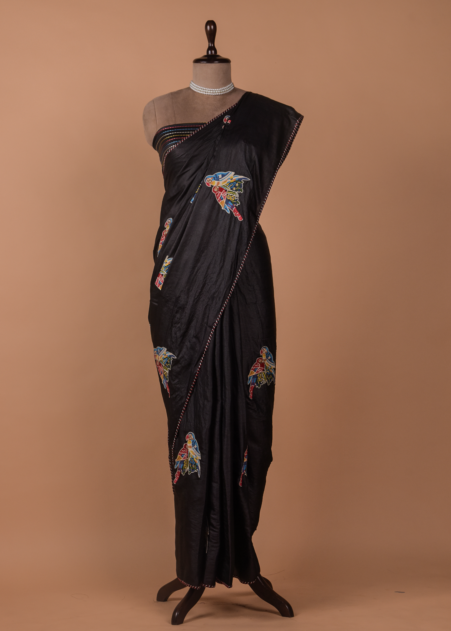 Black Tussar Embroidered Saree