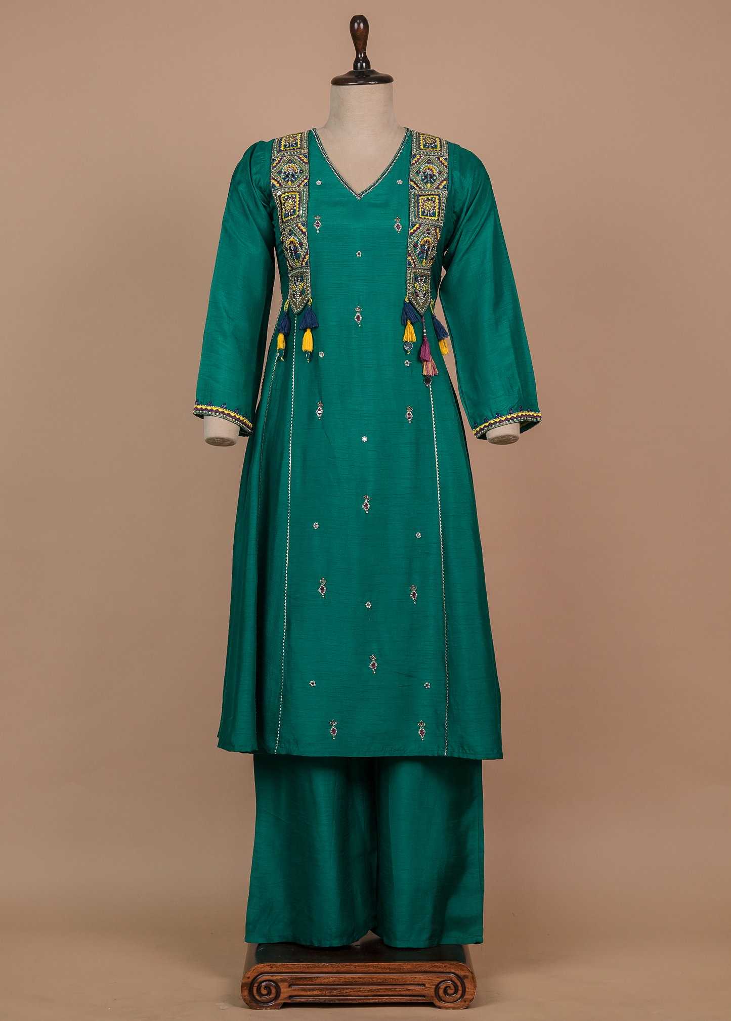 Green Cotton Silk Straight Set