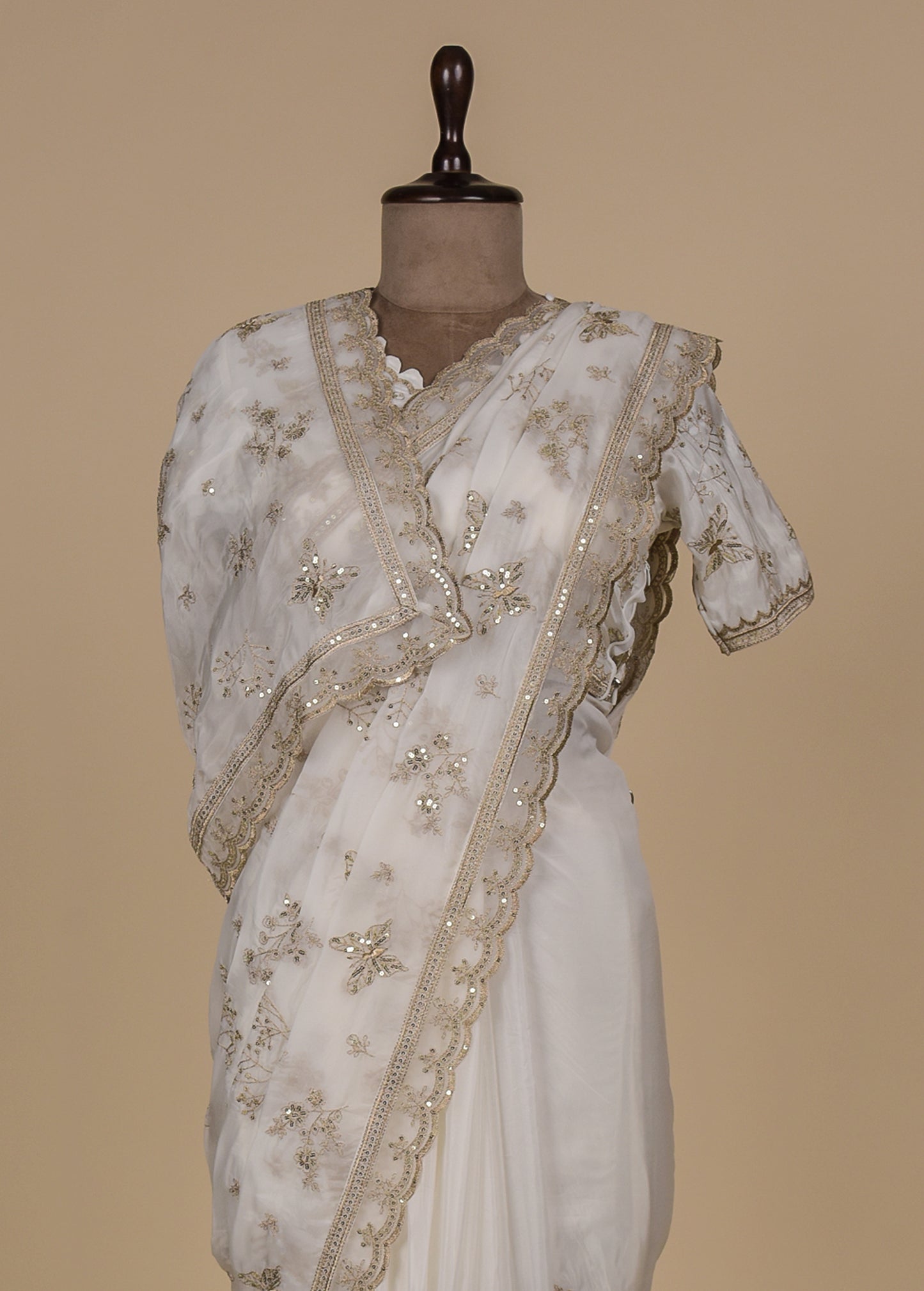 Cream Organza Designer/Embroidery Saree
